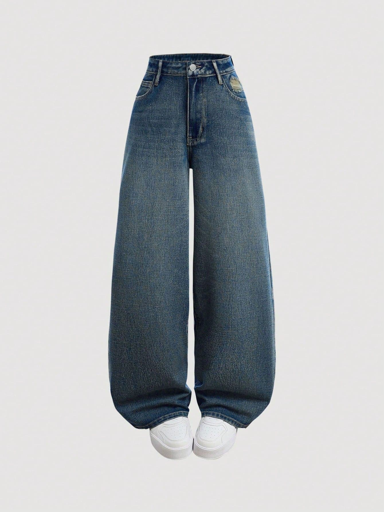 SHEIN Girlism Teen Girl Y2K Fashion Retro Washed Ripped Low Waist Wide Leg Jeans With Pockets, Fall Clothes Back To School Streetwear Halloween