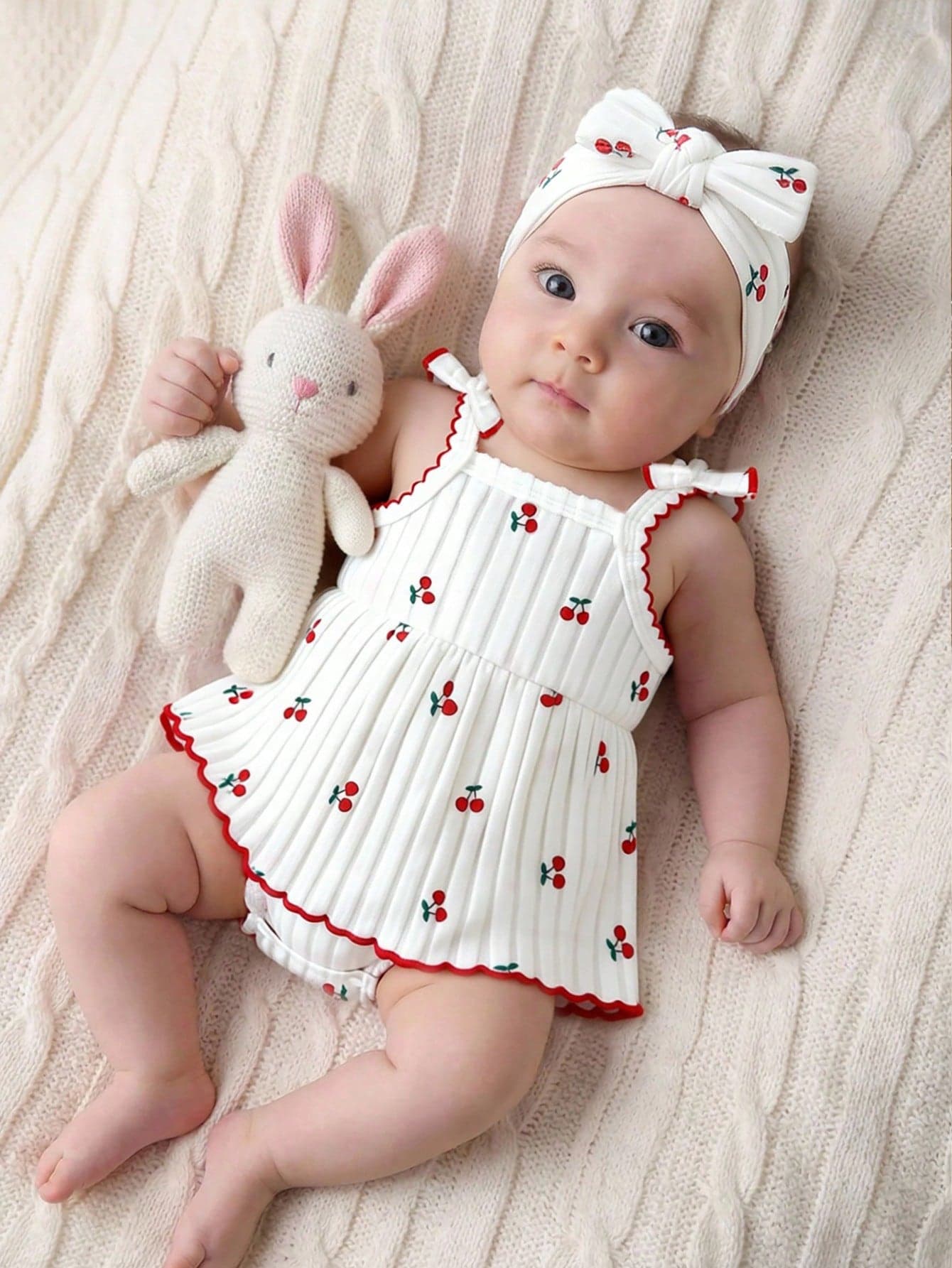 SHEIN Baby Girl Cherry Print Sleeveless Dress, Sweet & Cute Baby Girl Summer Jumpsuit Dress