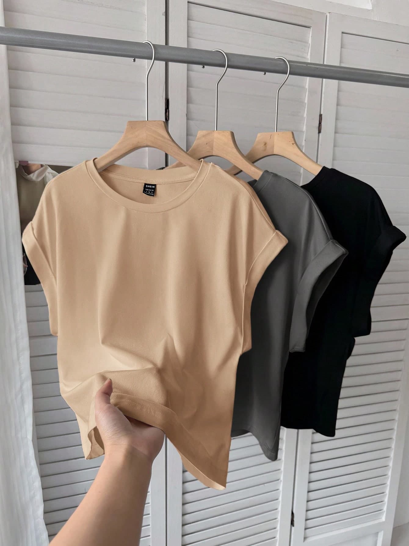 SHEIN LUNE 3pcs Women Casual Solid Color Basic Short Sleeve T-Shirt Tops Plain Comfy Clothes T-Shirts Tops,Summer Top For Basics
