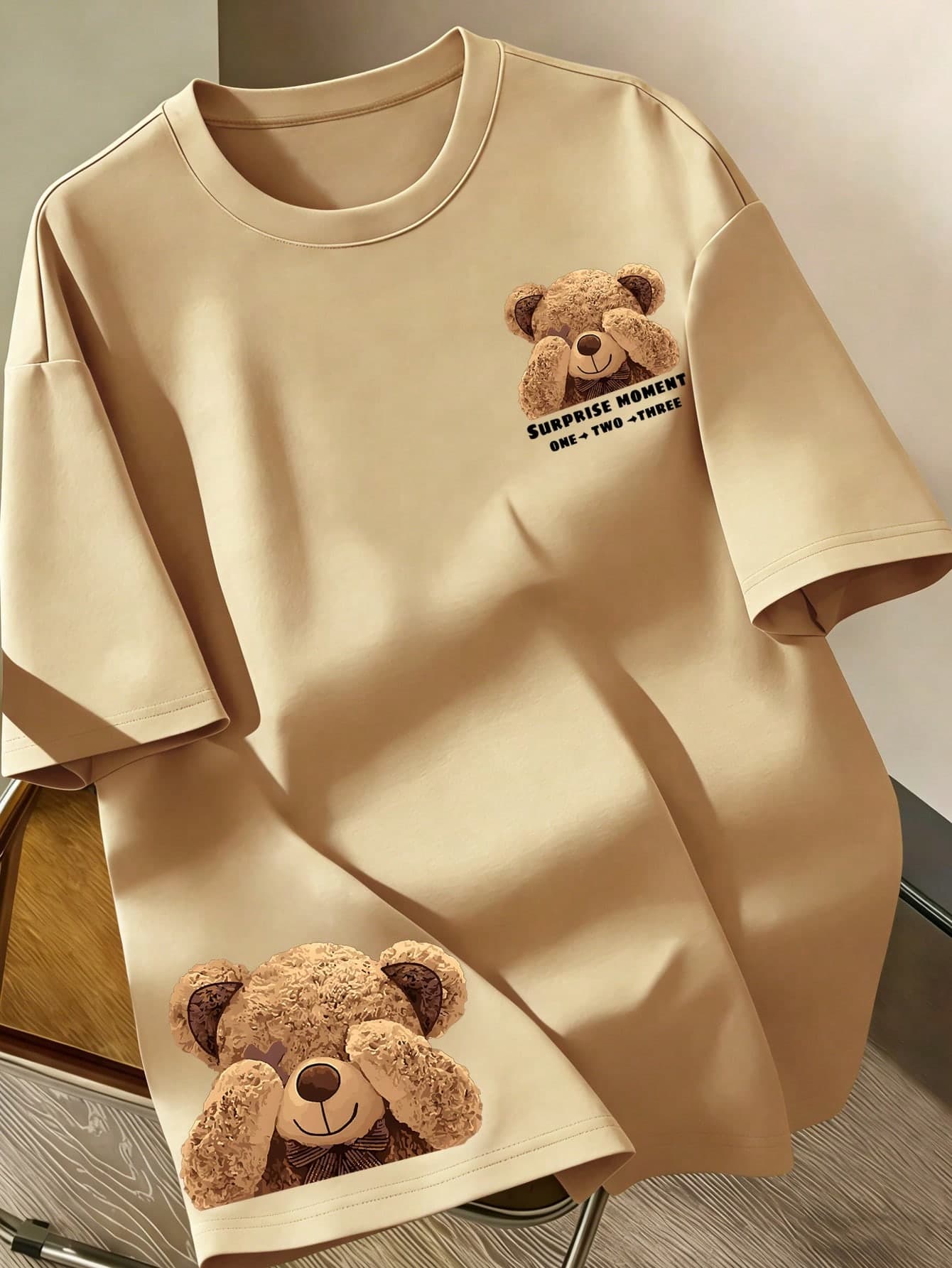 Resyla Women's Casual Cartoon Bear Print Round Neck Short Sleeve T-Shirt, Summer