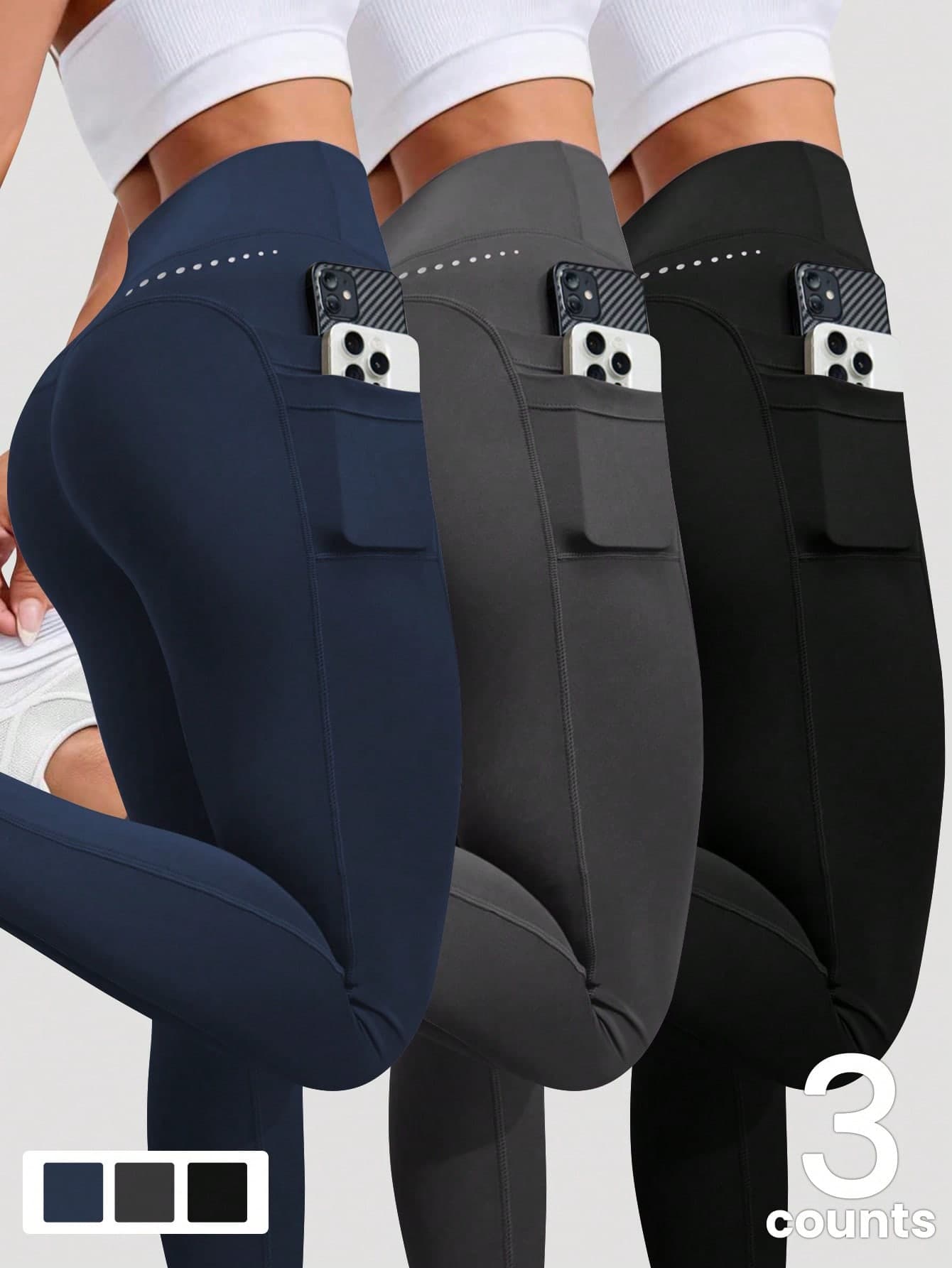 Velisys Velisys 3pcs/Set + Regular Pants + Moisture-Wicking Fabric + Lifting Design / Multi-Color / Basic / Sports Pants / Fitness / Yoga Seamless