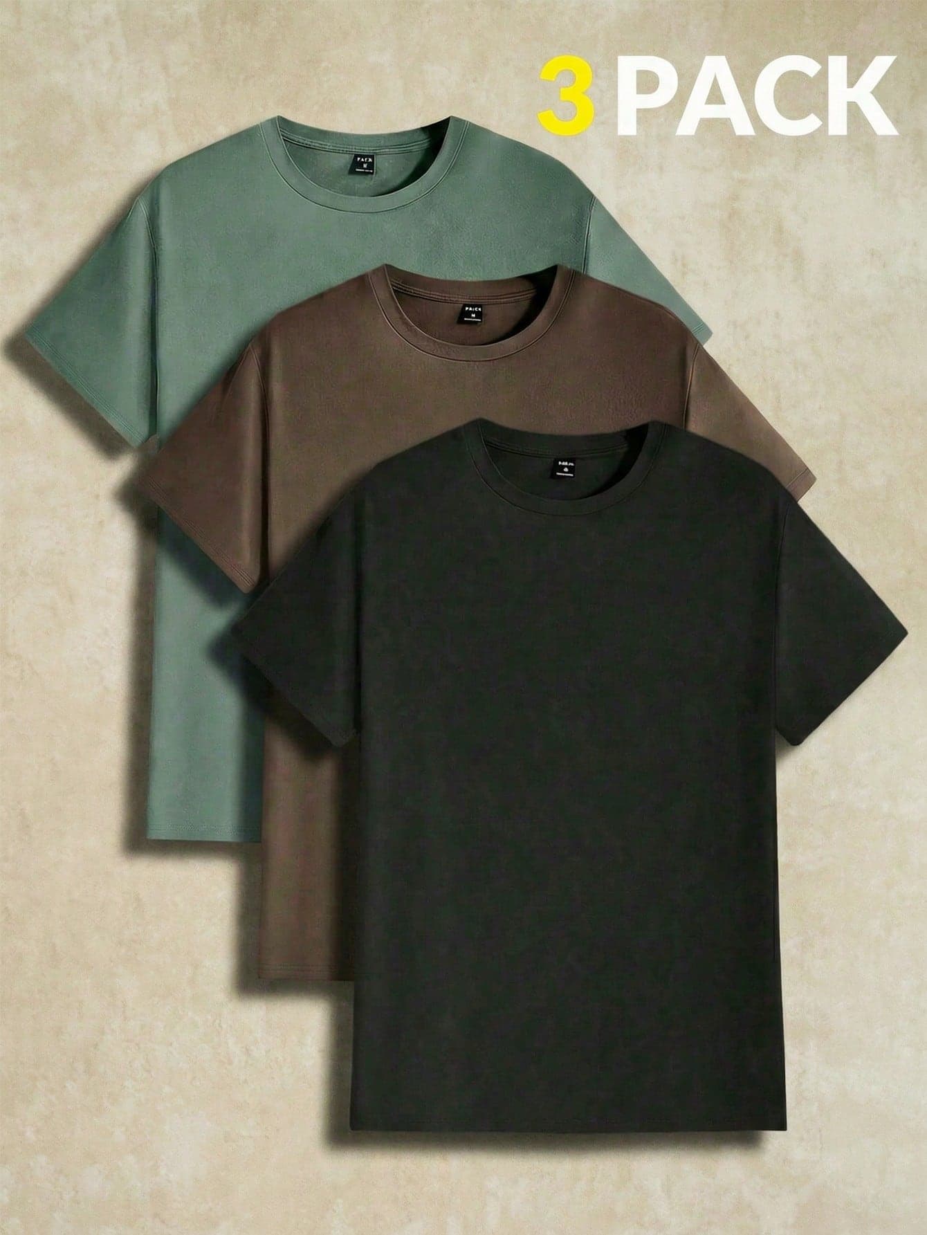 AKNOTIC 3pcs Men's Solid Color Crew Neck Loose Knit Casual Short Sleeve T-Shirt, Vacation, Father's Day Gifts, Football