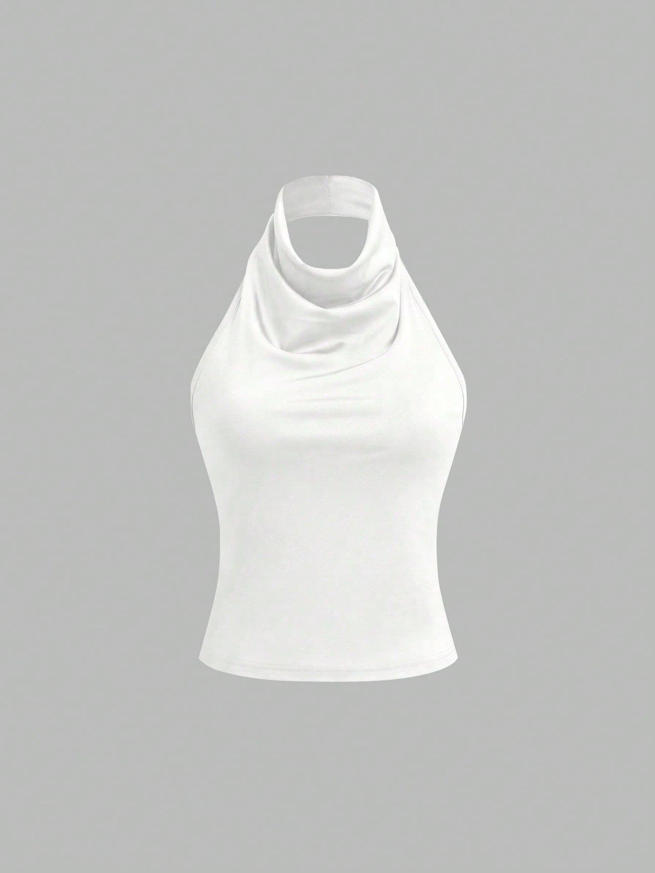 Sweetra Turtleneck Halter Elegant Basic Tank Top With Elastic Adjustable Crisscross Back