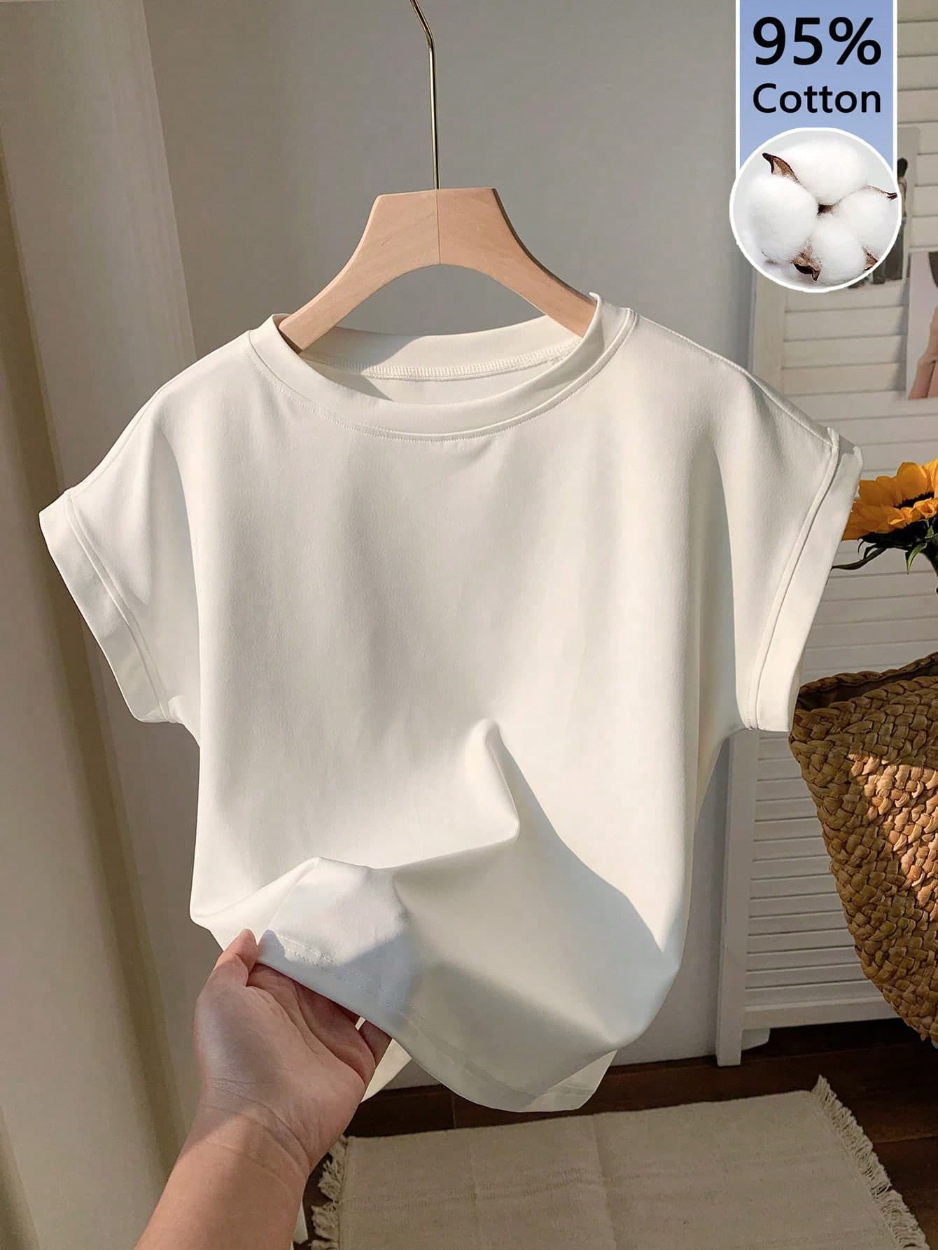 Comfortcana Women's Casual Solid Color Round Neck Short Sleeve T-Shirt,Summer Top
