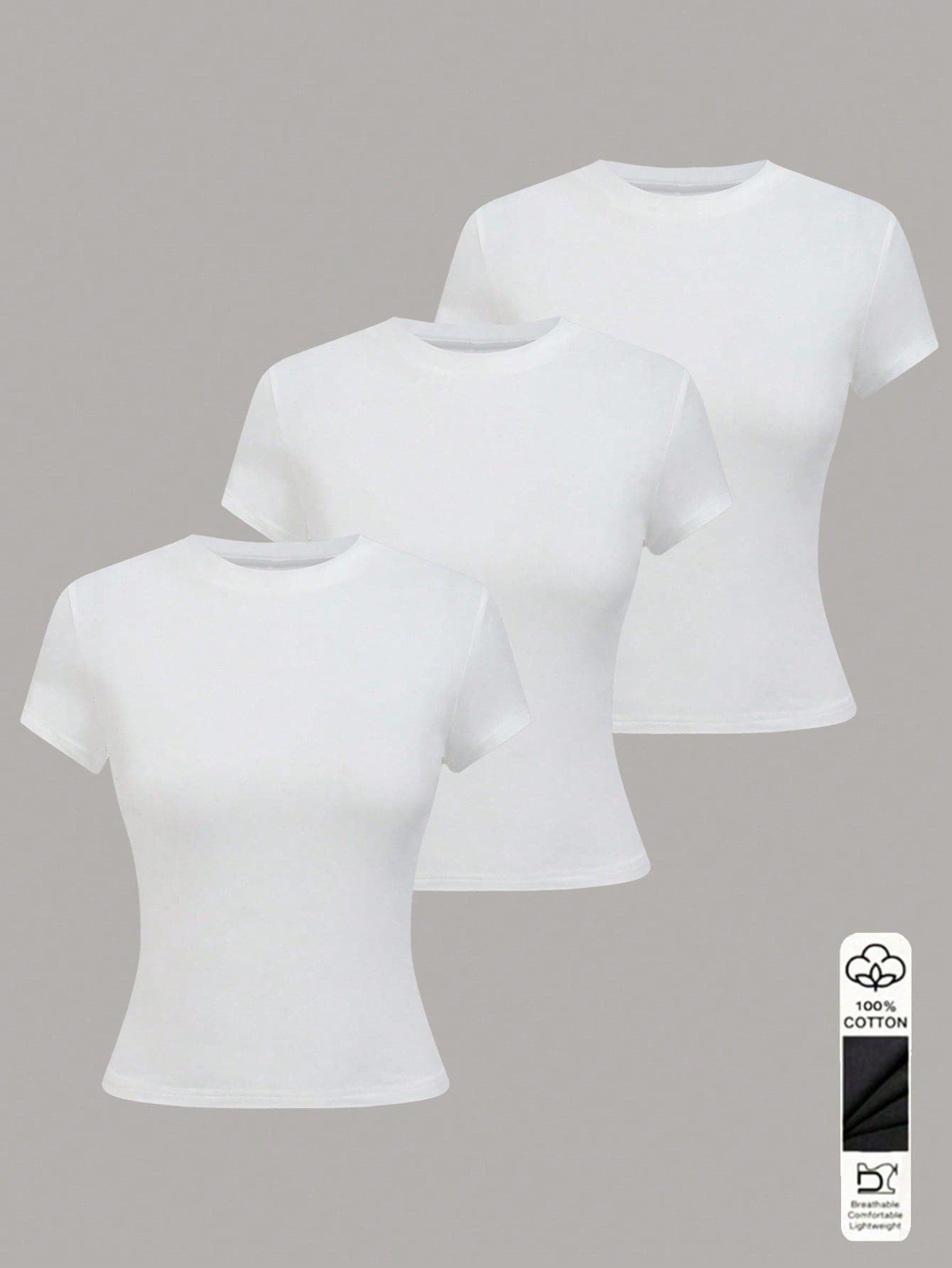 Lalippa Women's Solid Color Round Neck Casual Versatile Daily Wear Short Sleeve T-Shirt
