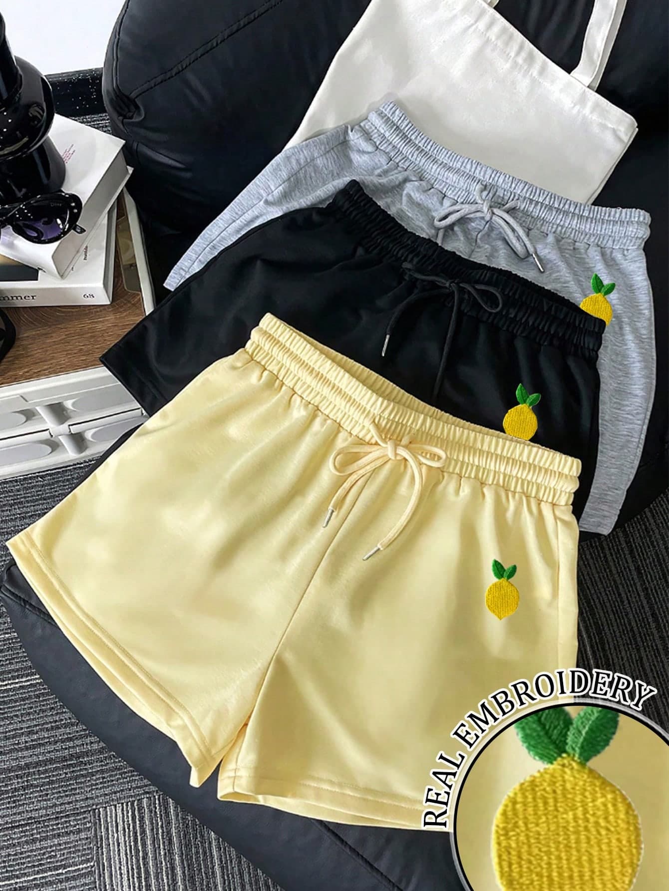 Resyla Women's Summer Casual Lemon Embroidery Shorts