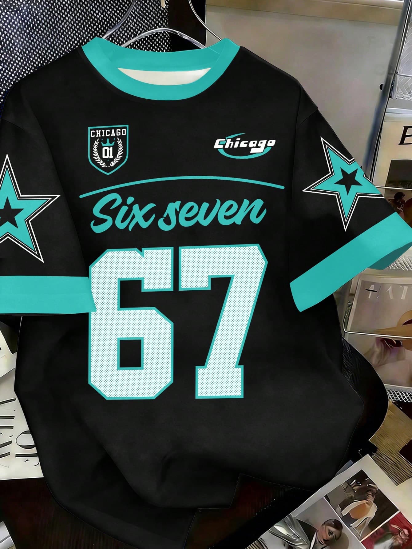 Boys' Black Graphic T-Shirt,Summer Streetwear School Back-To-School,Numeric 67 Badge,Pentagram,Green Colorblock Letter Slogan Print Short Sleeve Tee