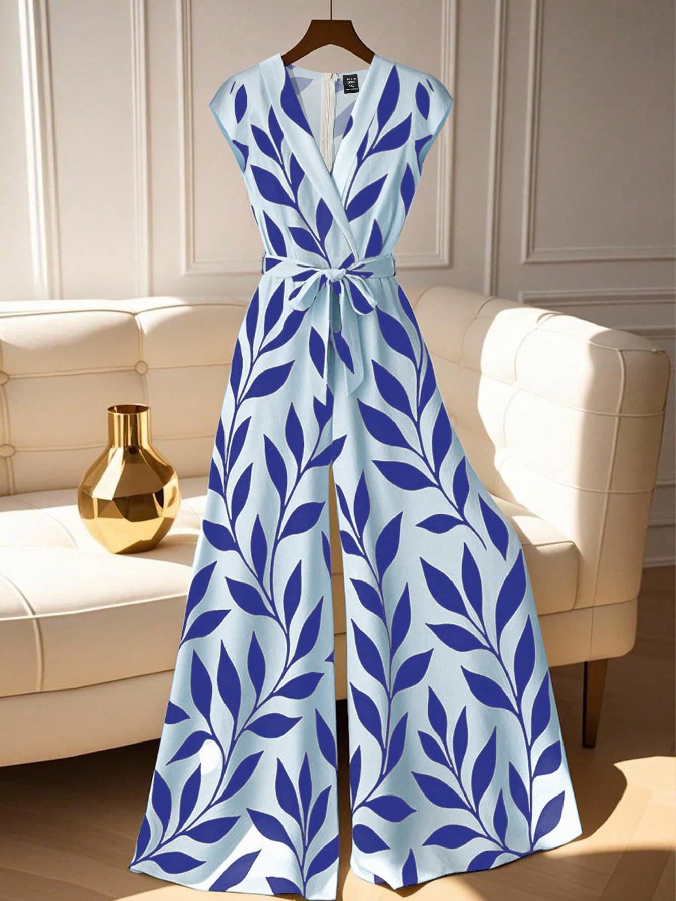 GlowEve CURVE Women's Summer Jumpsuit With Waist Cinching, Wide Leg Pants Set, Botanical Print Romper
