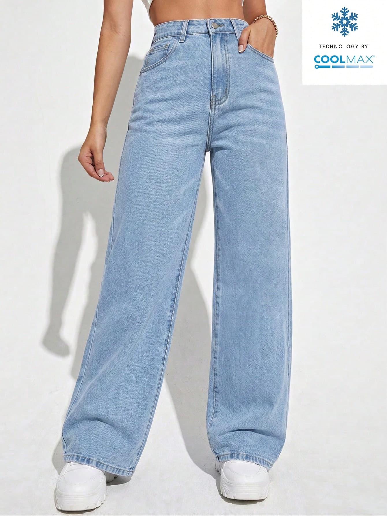 SHEIN ICON Casual Washed High Waist Straight Leg Jeans