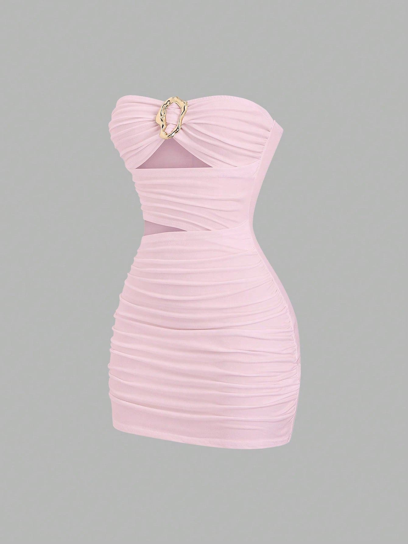 Sweetra Women's Sexy Fitted Strapless Short Dress With Metal Buckle