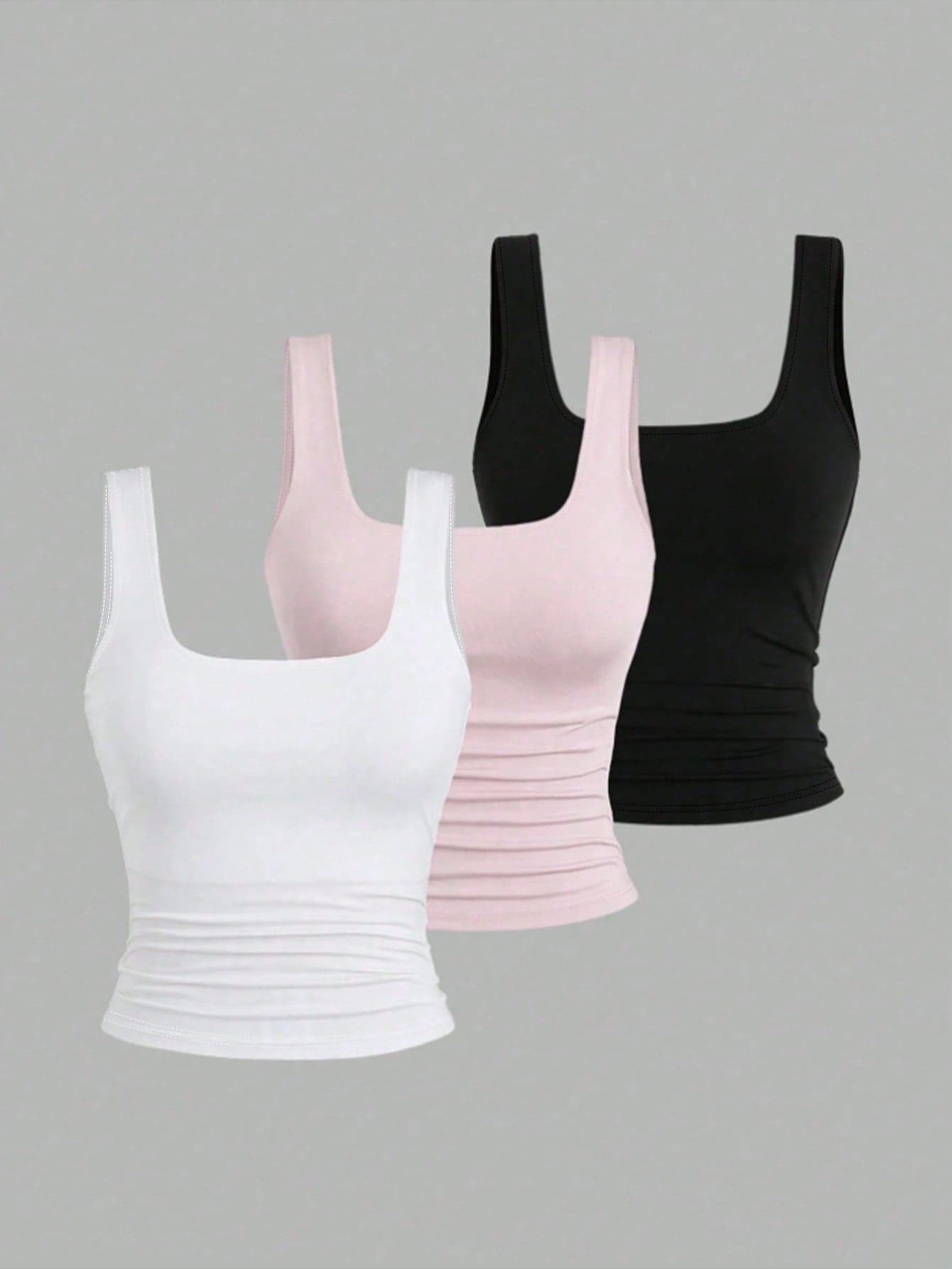 Teen Girls Simple Casual Square Neck Tank Top, Simple Pink, White, Black Tank Top, Suitable For Summer, Personalized Tank Top, Girls Tank Top, Suitable For Spring And Summer, Easy And Comfortable,