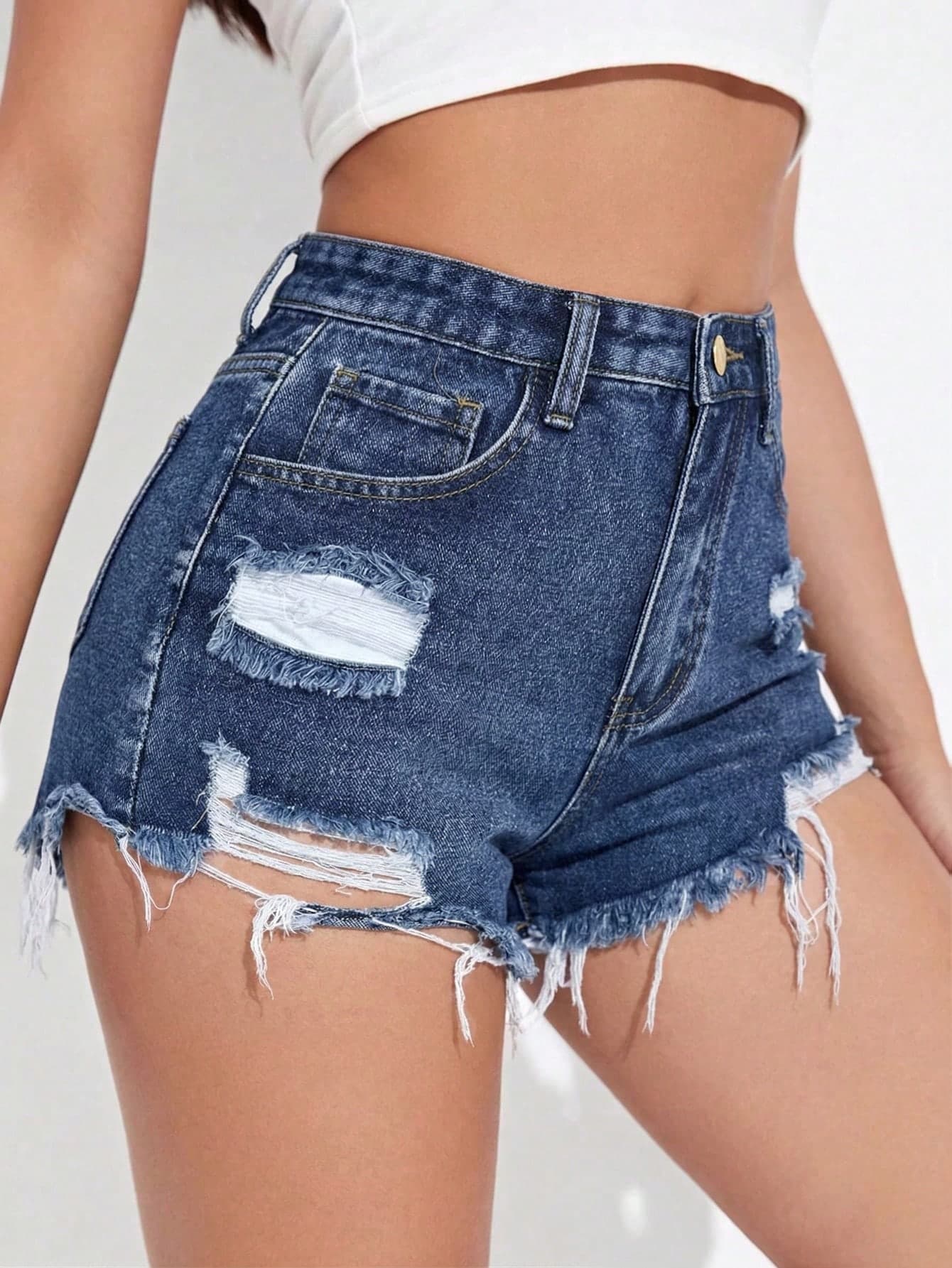 Rivivi Summer Casual Washed Distressed Denim Shorts