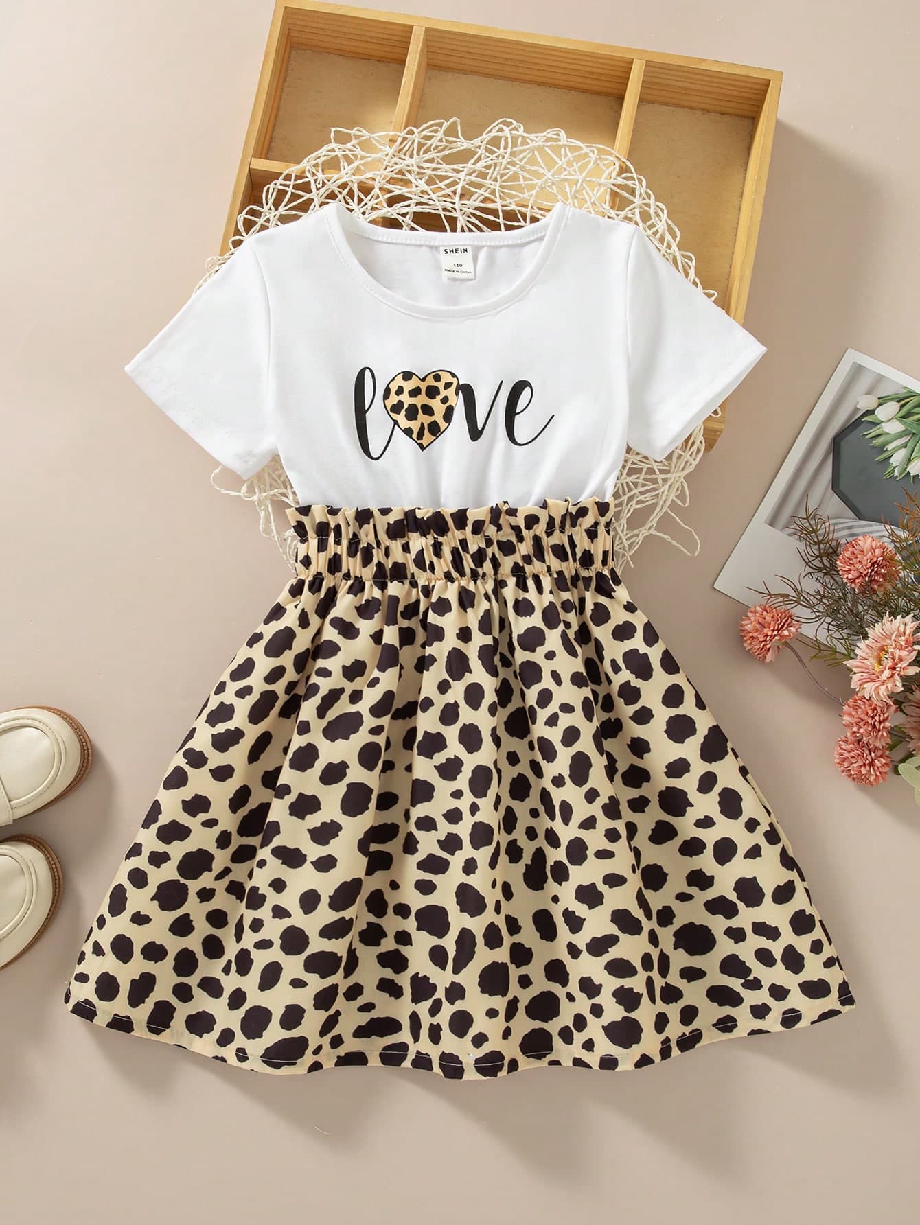 SHEIN Young Girl Heart And Letter Graphic Combo Dress