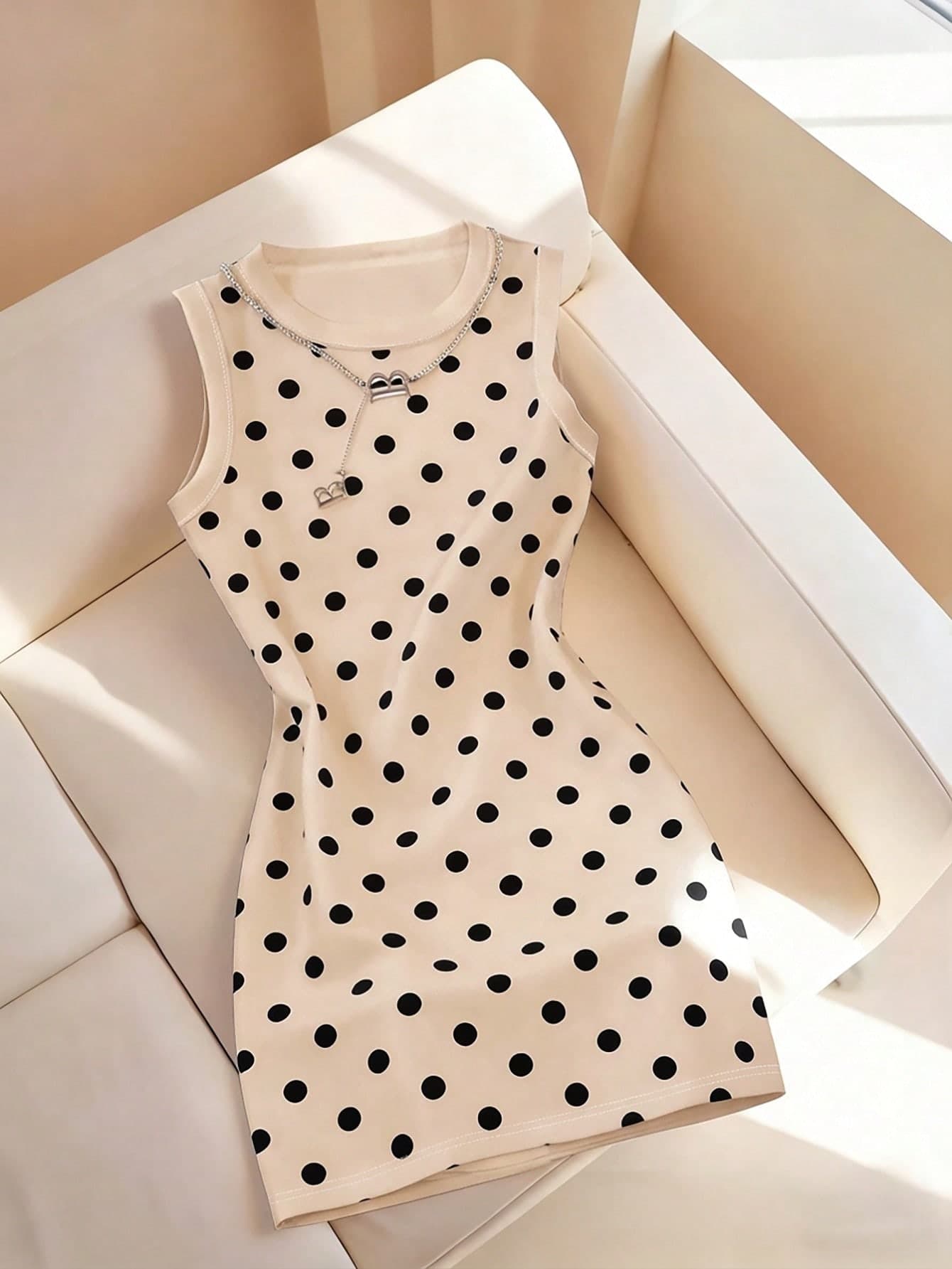 Resyla Women's Spring/Summer New Arrival Polka Dot Print Fitted All-Match Casual Slip Dress
