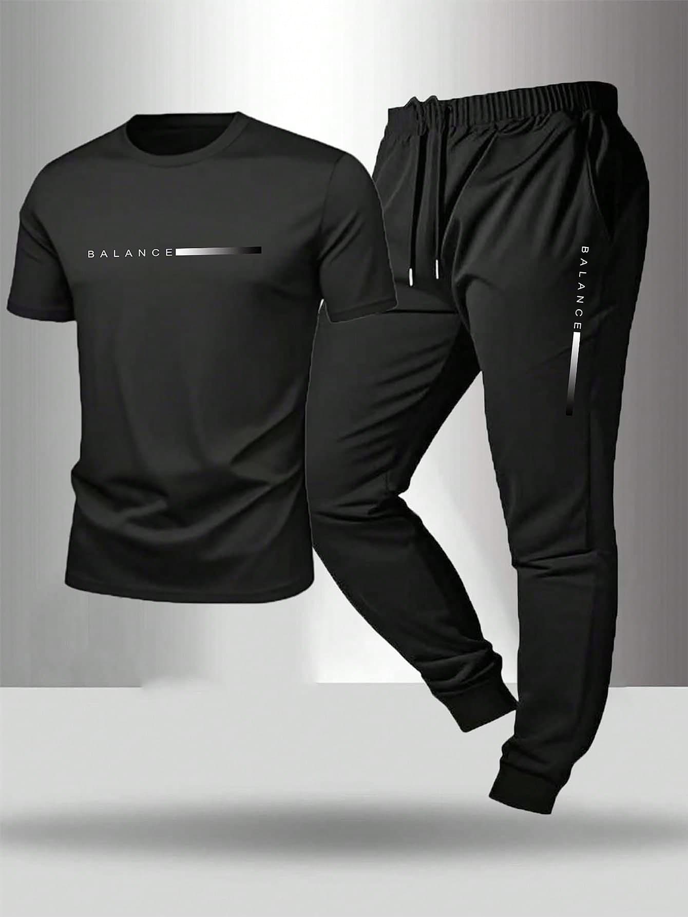 Gym Rark Men's Letter Print T-Shirt And Pants Sports Suit, Gym