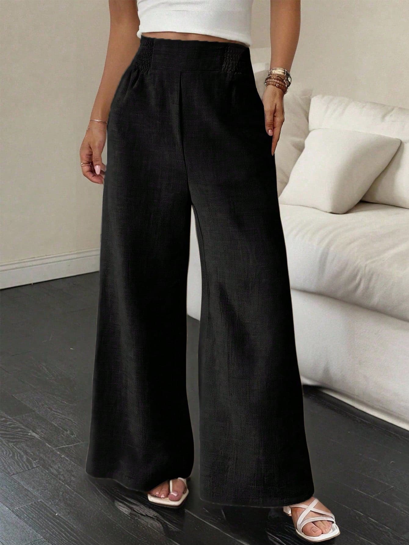 SHEIN Essnce Summer Pants Women Striped Drawstring Waist Straight Loose Casual Pants
