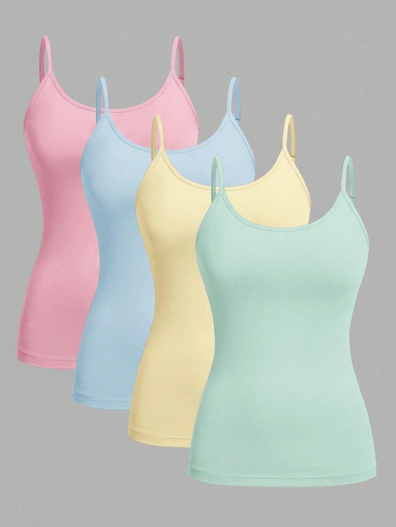 SHEIN EZwear 4pcs/Set Casual Minimalist Camisole Tank Tops For Women, Suitable Summer 3 Pack Pastel Tight Cami Top