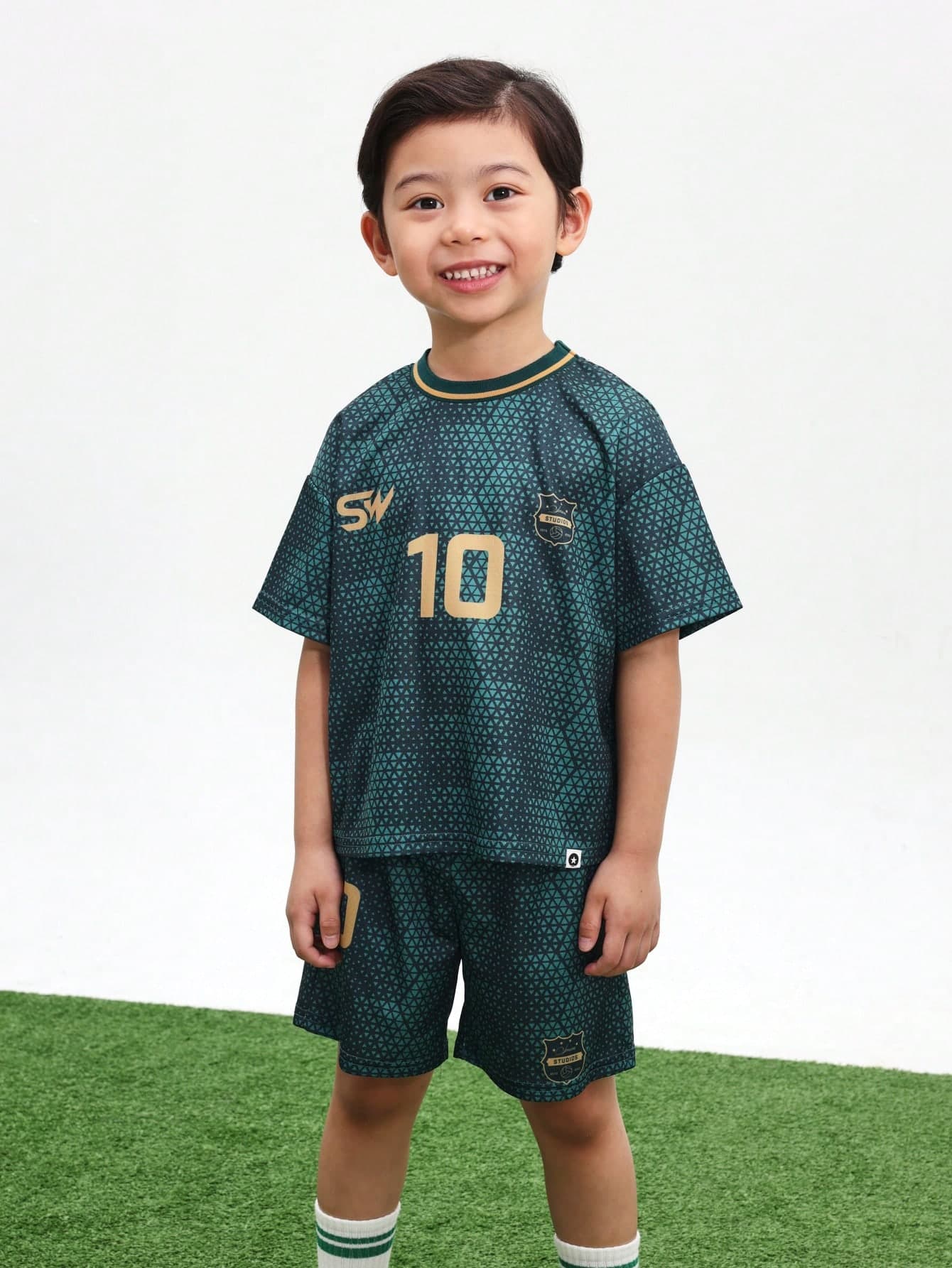 SUMWON Teal All Over Print Tshirt And Shorts Co-Ord Set With Jersey Number 10 And Logo Details , Summer Casual Wear, World Cup Sporty Game Streetwear Jersey