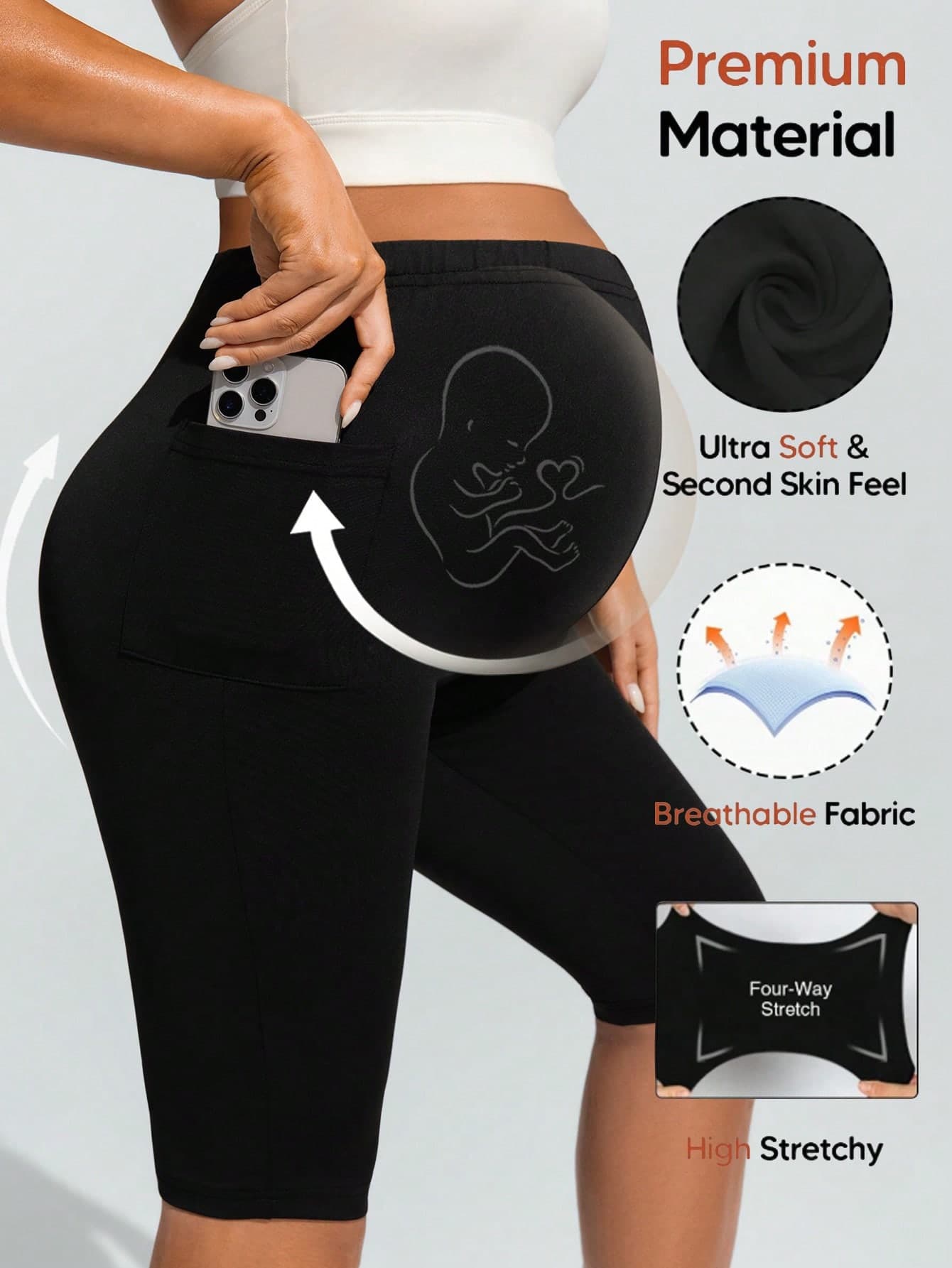SHEIN Maternity Solid Color Casual Pocket Leggings, Comfortable & Stretchy,Word Cup