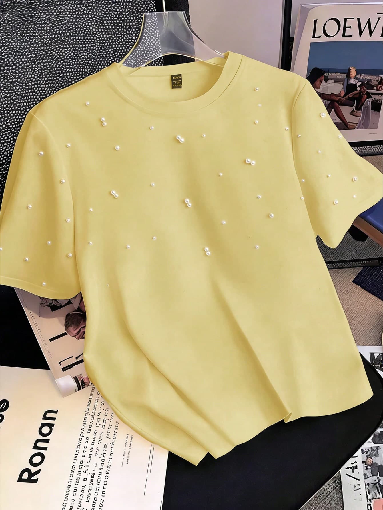 GlowEve CURVE Plus Size Women's Fashion Round Neck Bubble Pearl Butter Yellow Short Sleeve T-Shirt,Summer Elegant Casual Tops For Date Night