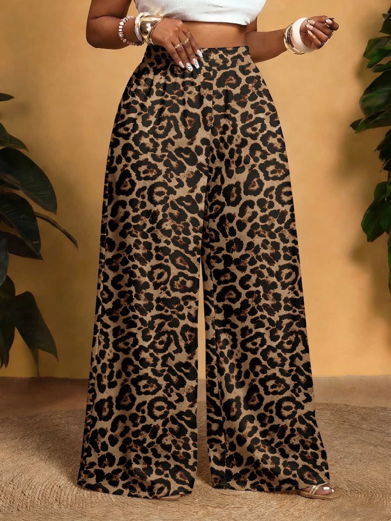 Veslaya 2026 Spring/Summer New Casual & Daily Wear & Beach & Bonfire Party Loose Plus Size Women Long Pants With Colorful Leopard Print Elements Fall