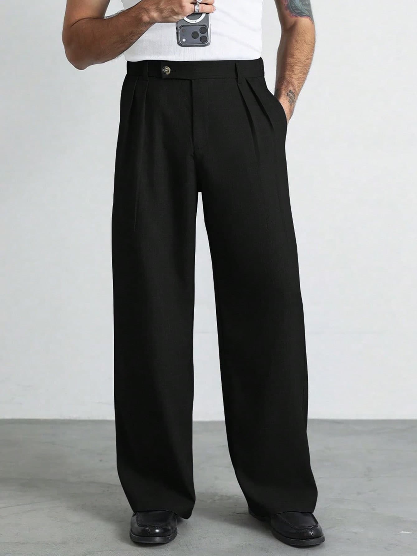 HUEFORM Men's Old Money Gray Floral Printed Relaxed Fit Wide Leg Straight Casual Pants, Business Casual Style Wide Pants Mens Pleated Trouser