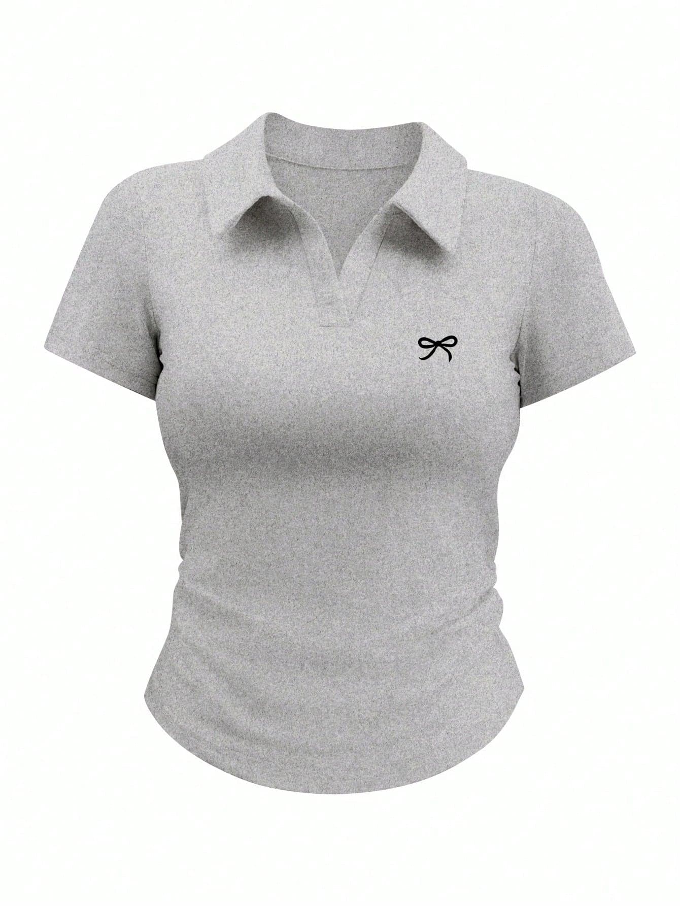 Rina Fox Women Casual Minimalist Bow Printed Short Sleeve T-Shirt