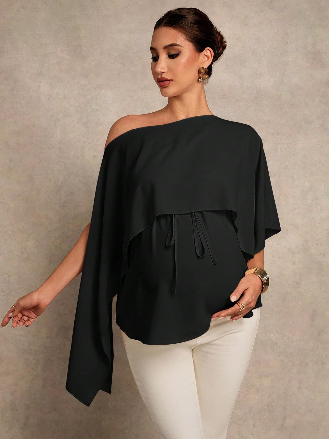 MaterniChic Maternity Asymmetric Hem Casual Solid Color Elegant Blouse For Summer