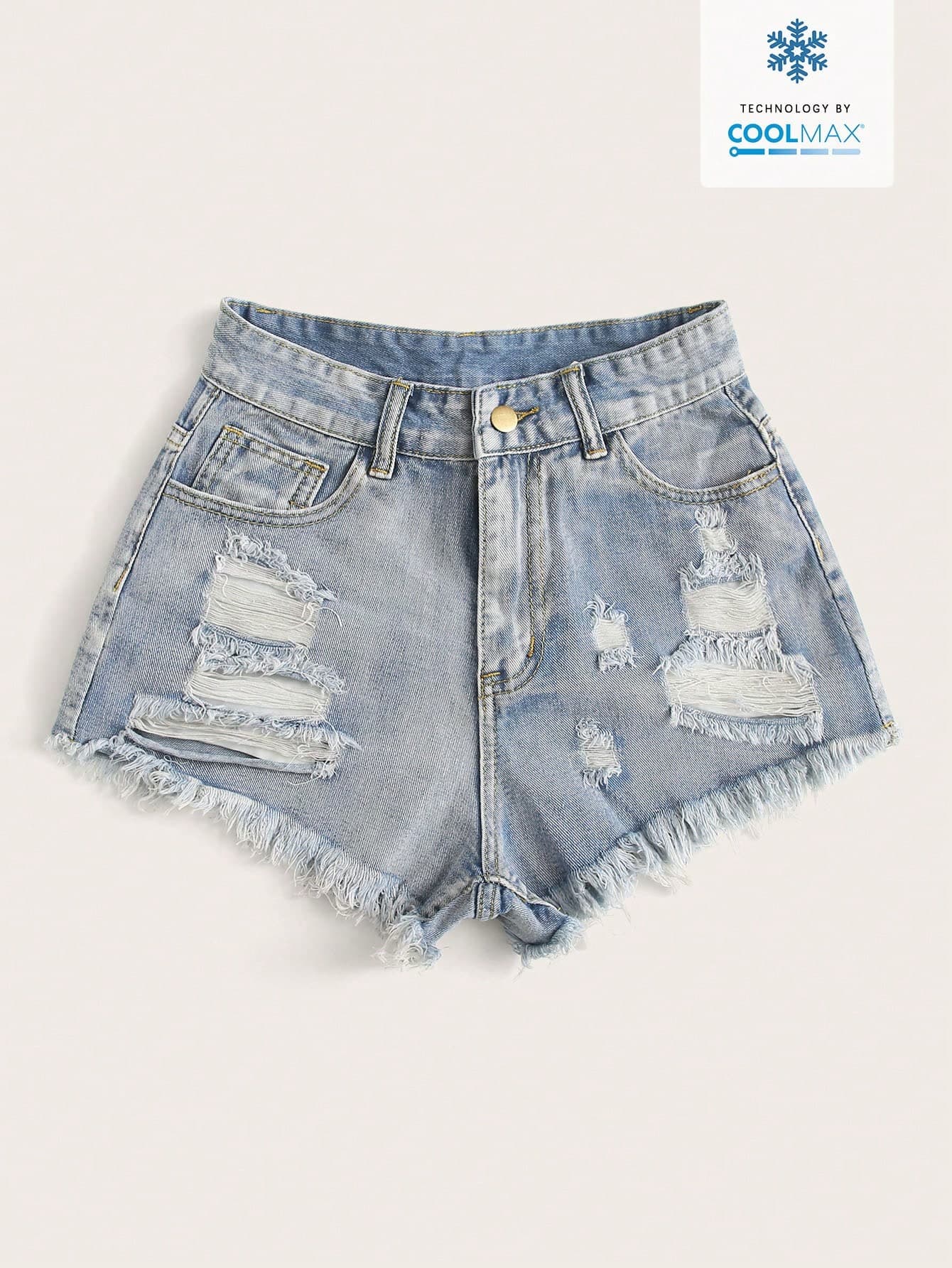 SHEIN Essnce Women's Casual Denim Shorts With Pockets And Frayed Hem, Versatile For Daily Wear