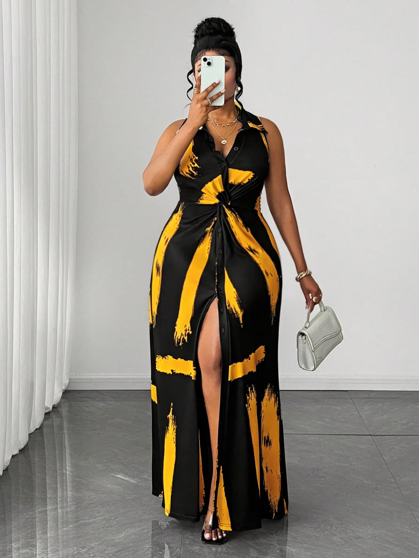 Maweii Plus Size Women Casual Striped Knit Twist Design Dress