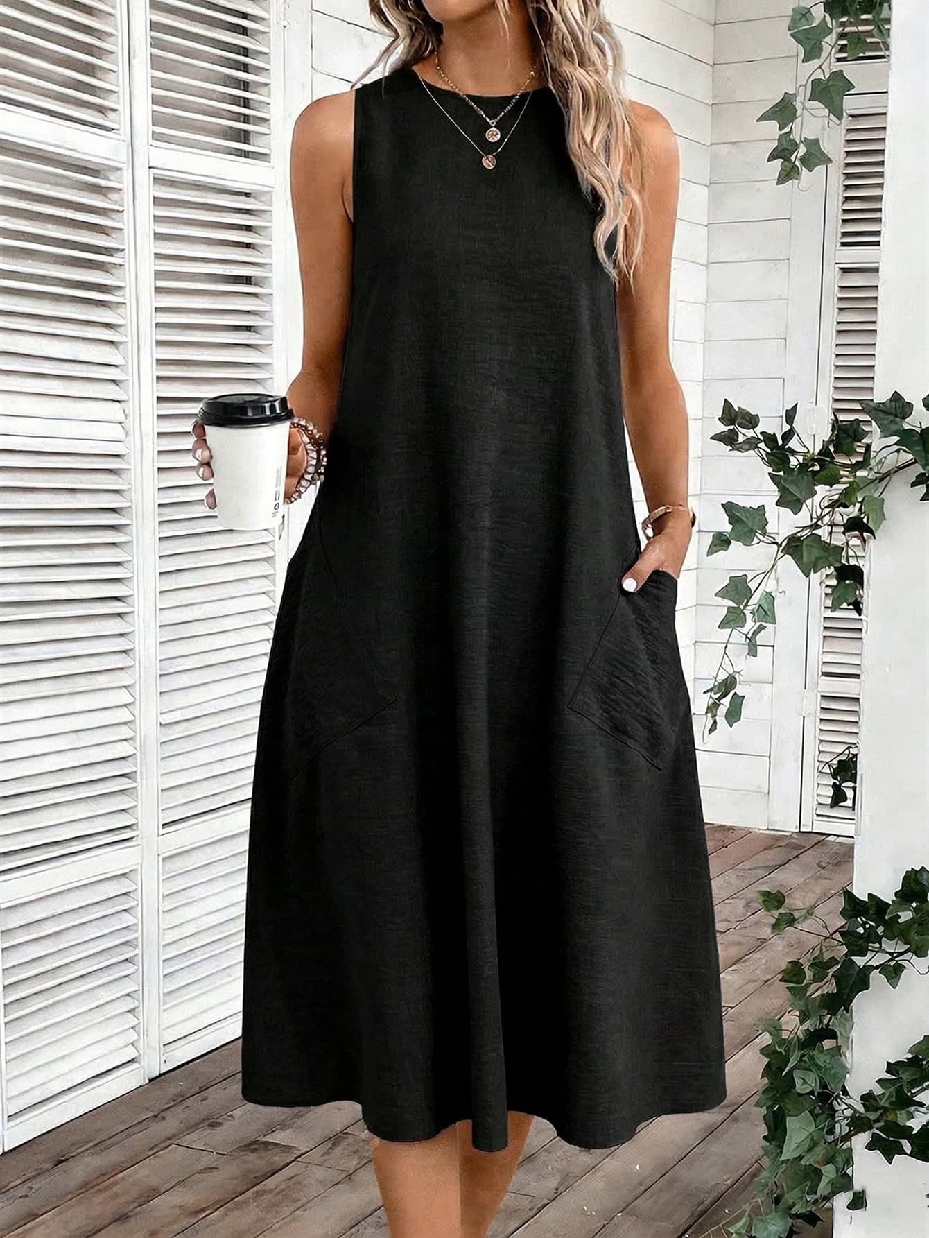 EMERY ROSE Women's Elegant Casual Pocket Midi Dress, Summer Long Dress With Pocket Women Casual Dresses,Summer Dresses For Women