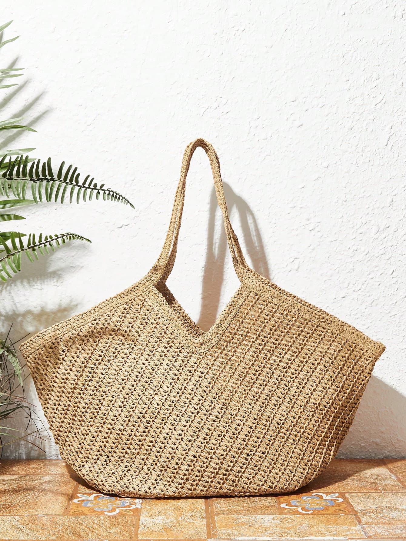 SHECARRY Fashionable Woven Women's Handbag, Large Capacity Shoulder Tote Bag