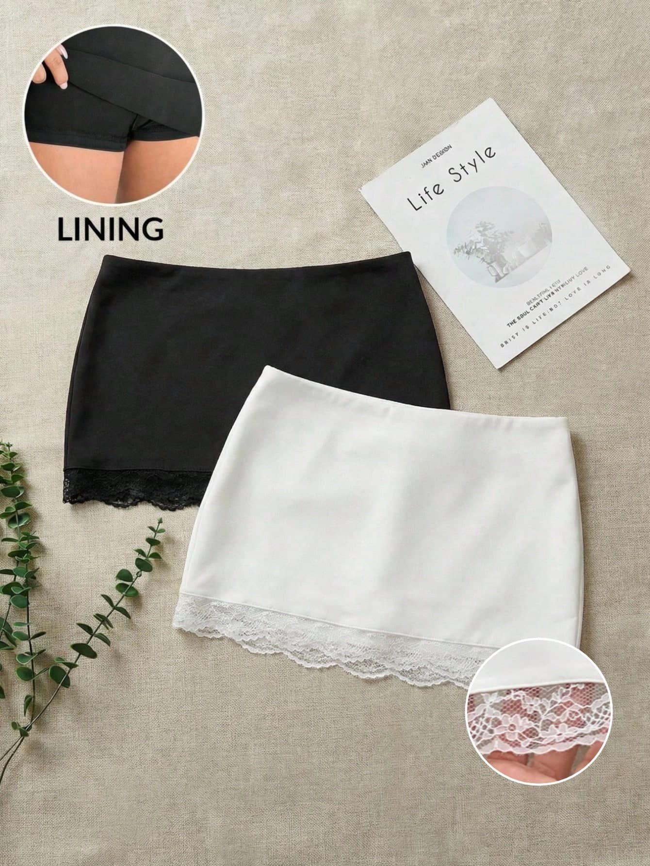 SHEIN EZwear New Summer Elegant  Black Skirt 2pcs/Set Women's Black & White Knitted Midi Skirts