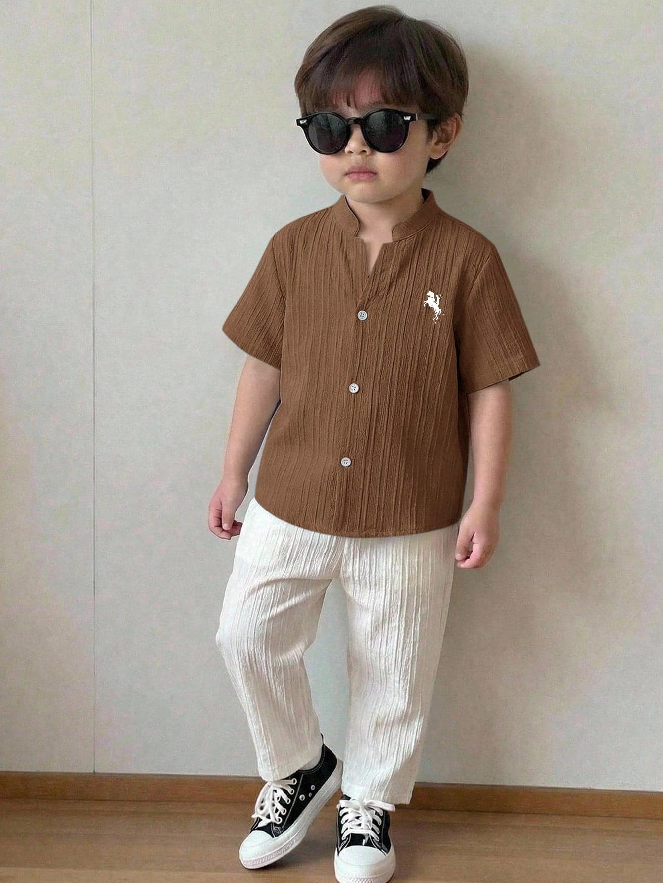 2pcs/Set Young Boys Soft Knit Patchwork Shirt And Shorts,Summer,Matching,Family Vacation Casual Everyday Outfits For Kids,School,Daily Wear,Outings