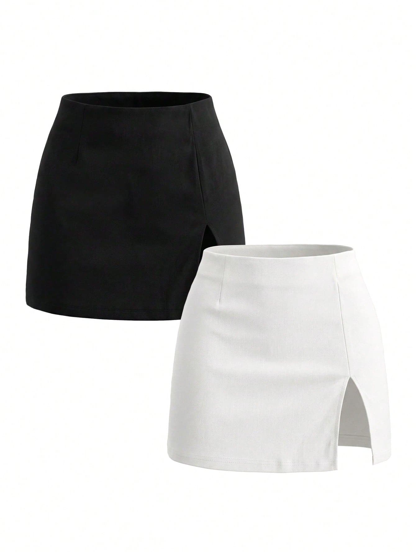 MUSERA Low Rise Split Detail Fitted Mini Skirt 2 Pack Set Spring Summer Everyday Cute Sexy Vacation Holiday Casual Going Out Party