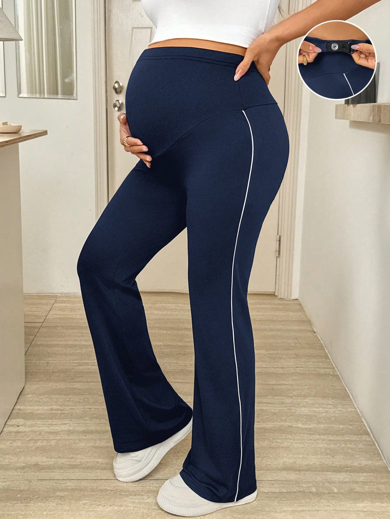 SHEIN Adjustable Waist Flare Pants For Pregnant Women, Casual Daily Wear