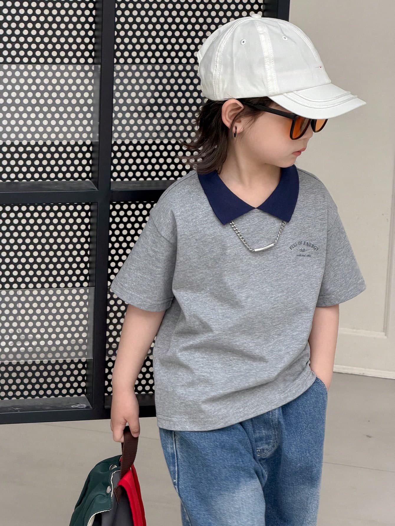 DAZY Young Boy Contrast Color Collar Short Sleeve Casual Loose T-Shirt Summer