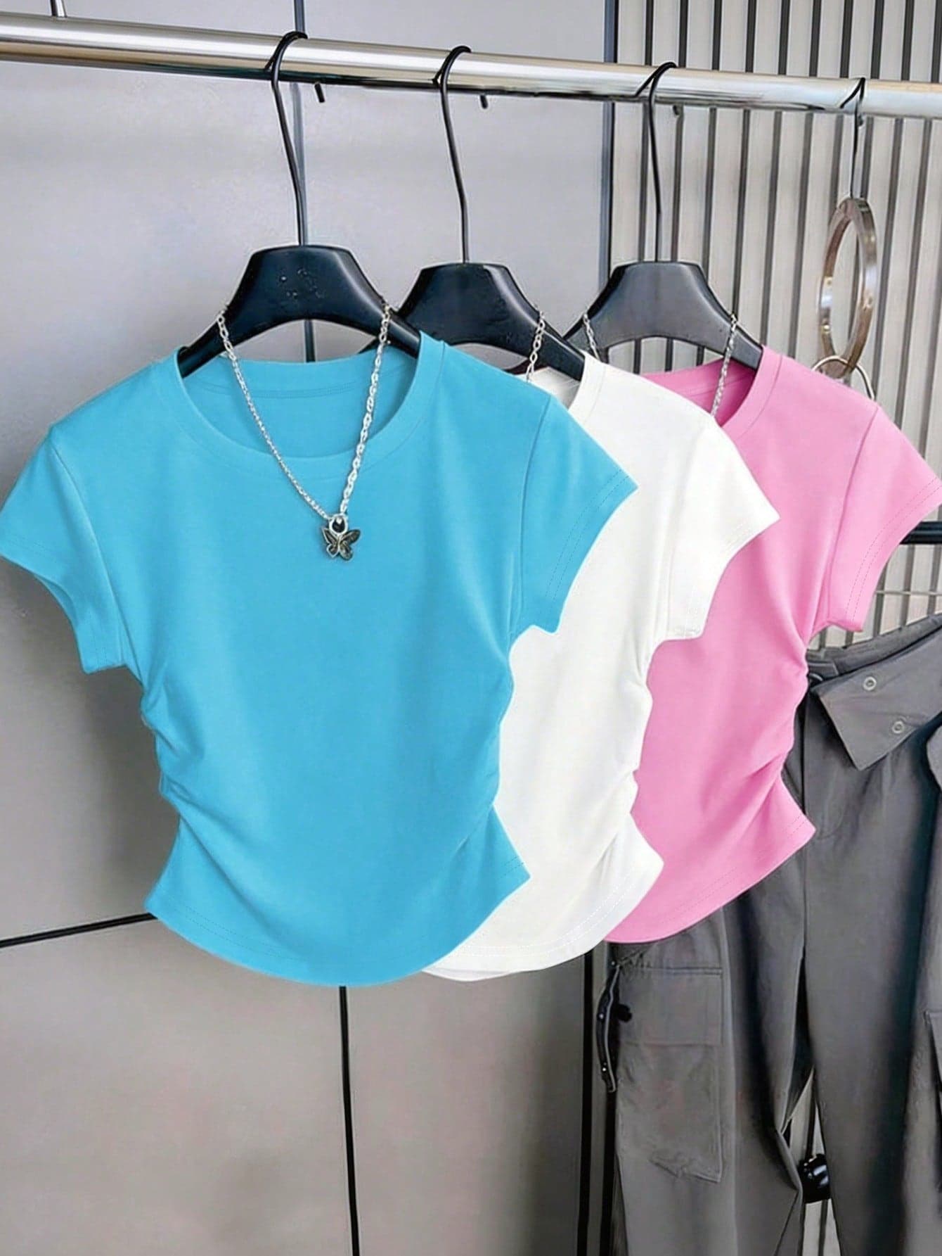 Resyla Women's 3-Piece Casual Outdoor Sports T-Shirt Set, New Summer Styles, Blue, White, Pink, Suitable For Dates, Back To School, Teacher's Day