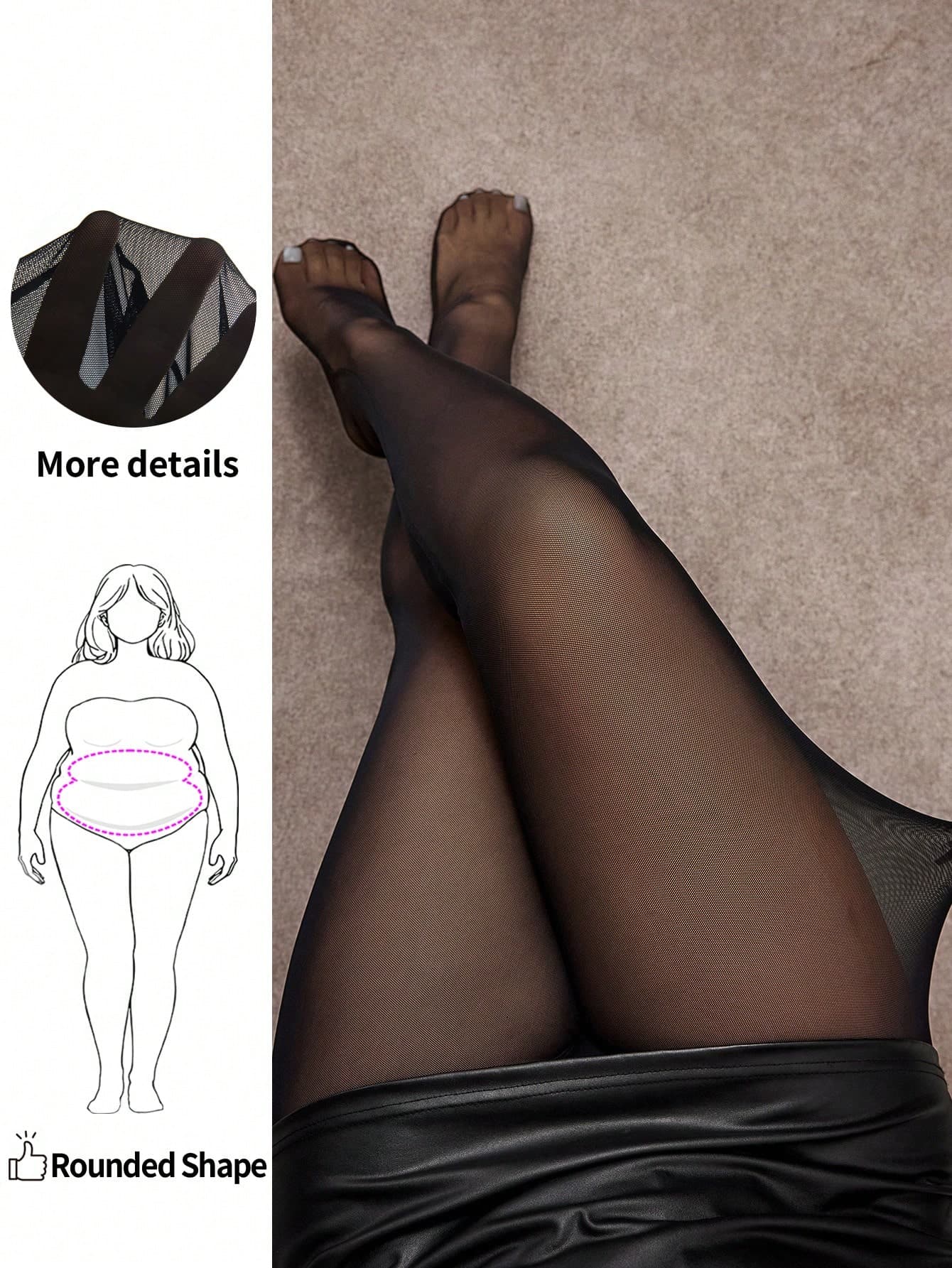 Enliva Plus Size Women's Solid Color Pantyhose Sexy Sheer High Stretch Tights, For Apple & Rounded Body Shape, For Summer