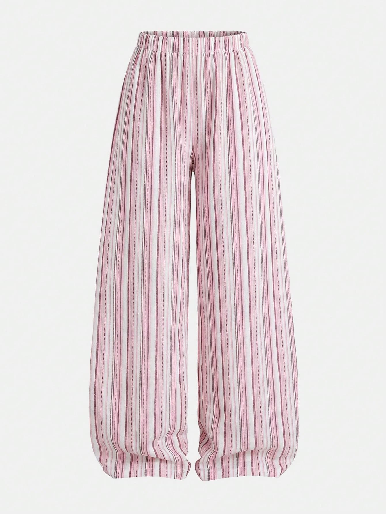 Girlism Teen Girl Plaid Microfleece Wide Leg Autumn Pants,Pastel Pink Summer Cute Baggy Striped Trousers,Daily Wear Sportswear For Graduation Mothers Day