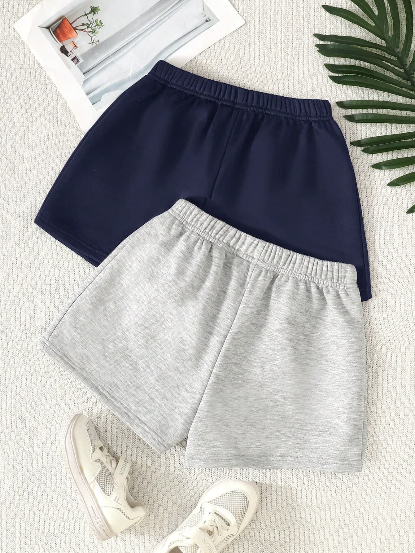 SHEIN 2pcs/Set Tween Girls Casual Solid Color Knit Wide Leg Shorts,Kids