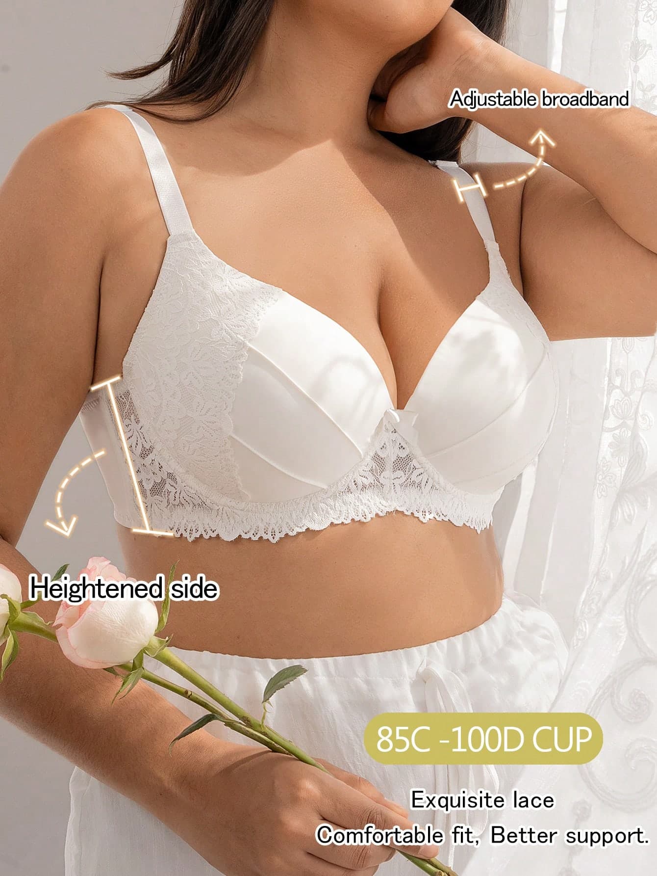 DesireSculpt 1pc Plus Size Smooth Lace Patchwork Comfortable Underwire Bra Wedding
