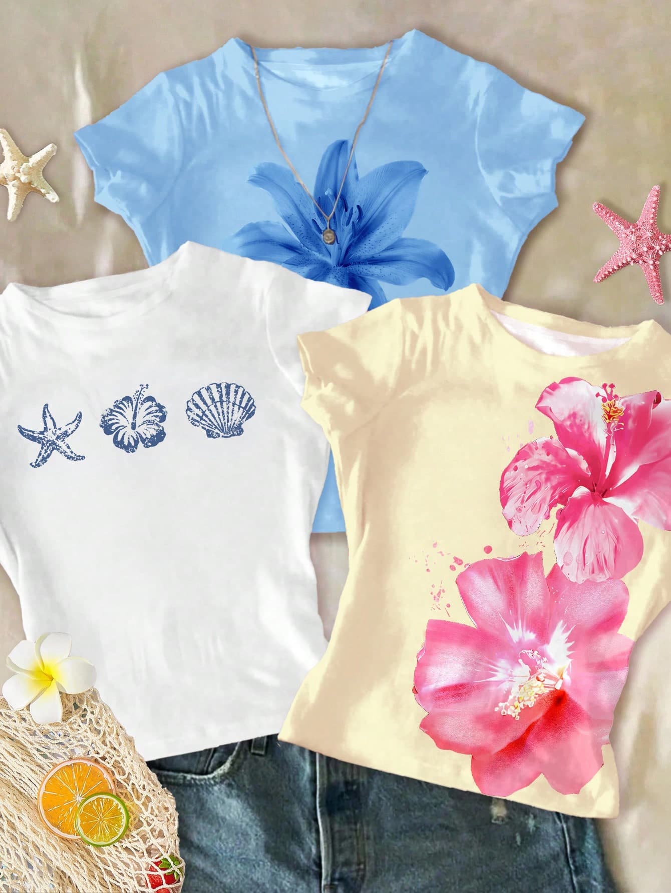 SHEIN Vintage Floral Print White Summer Casual Flowy Beach Holiday T-Shirt,Fitted Comfortable Round Neck Long Sleeve Graphic Top For Teen Girls Daily Wear