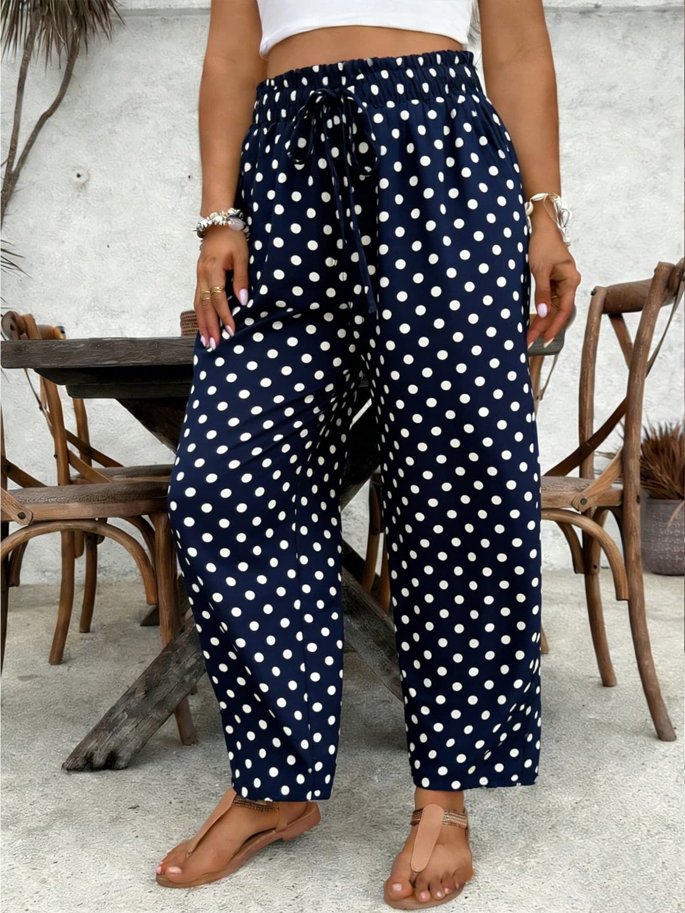 SHEIN VCAY Plus Size Casual Polka Dot Print Pants Fall