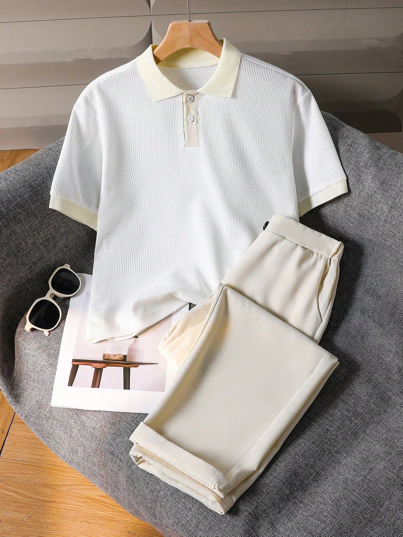 2pcs White Teen Boy Gentleman Set,Short Sleeve Polo Shirt+Trousers,Elegant Summer Vacation Outfit For Birthday Party,Wedding,Graduation Boy Clothes