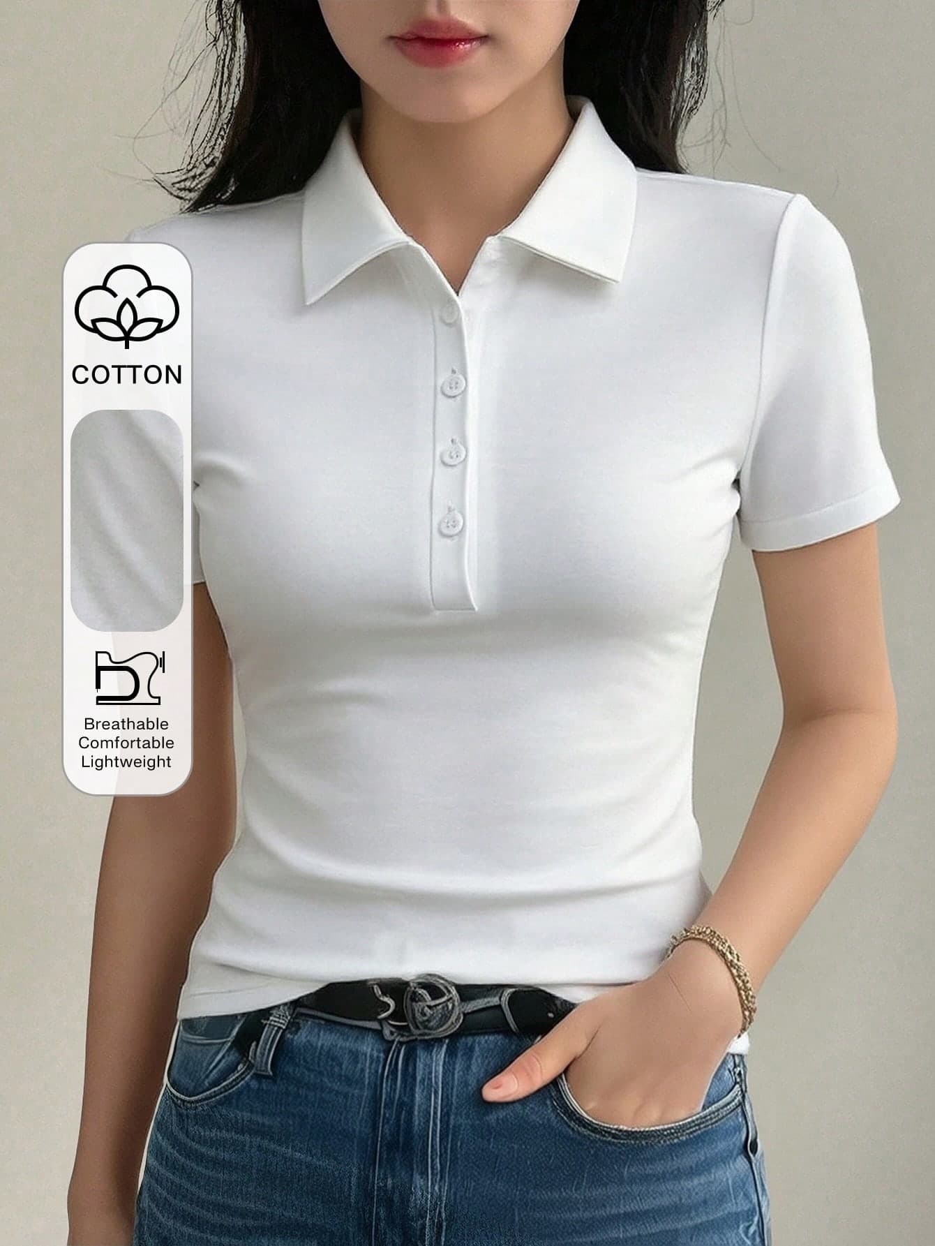 DAZY Solid Color Round Neck Fitted Short Sleeve Women's T-Shirt Summer