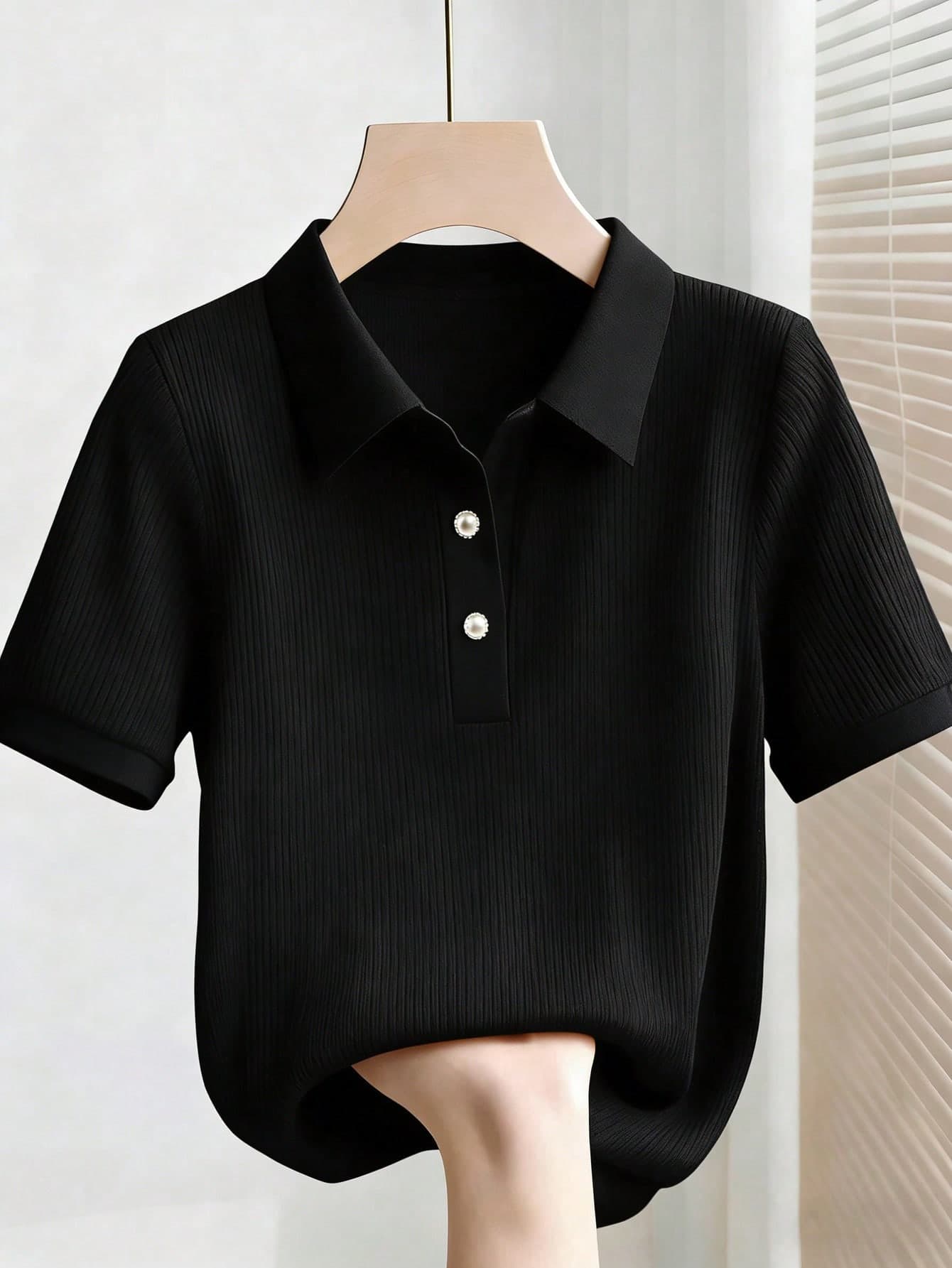 Franclia Women's Casual Everyday Commute Minimalist Solid Color Short Sleeve Polo Shirt, Summer