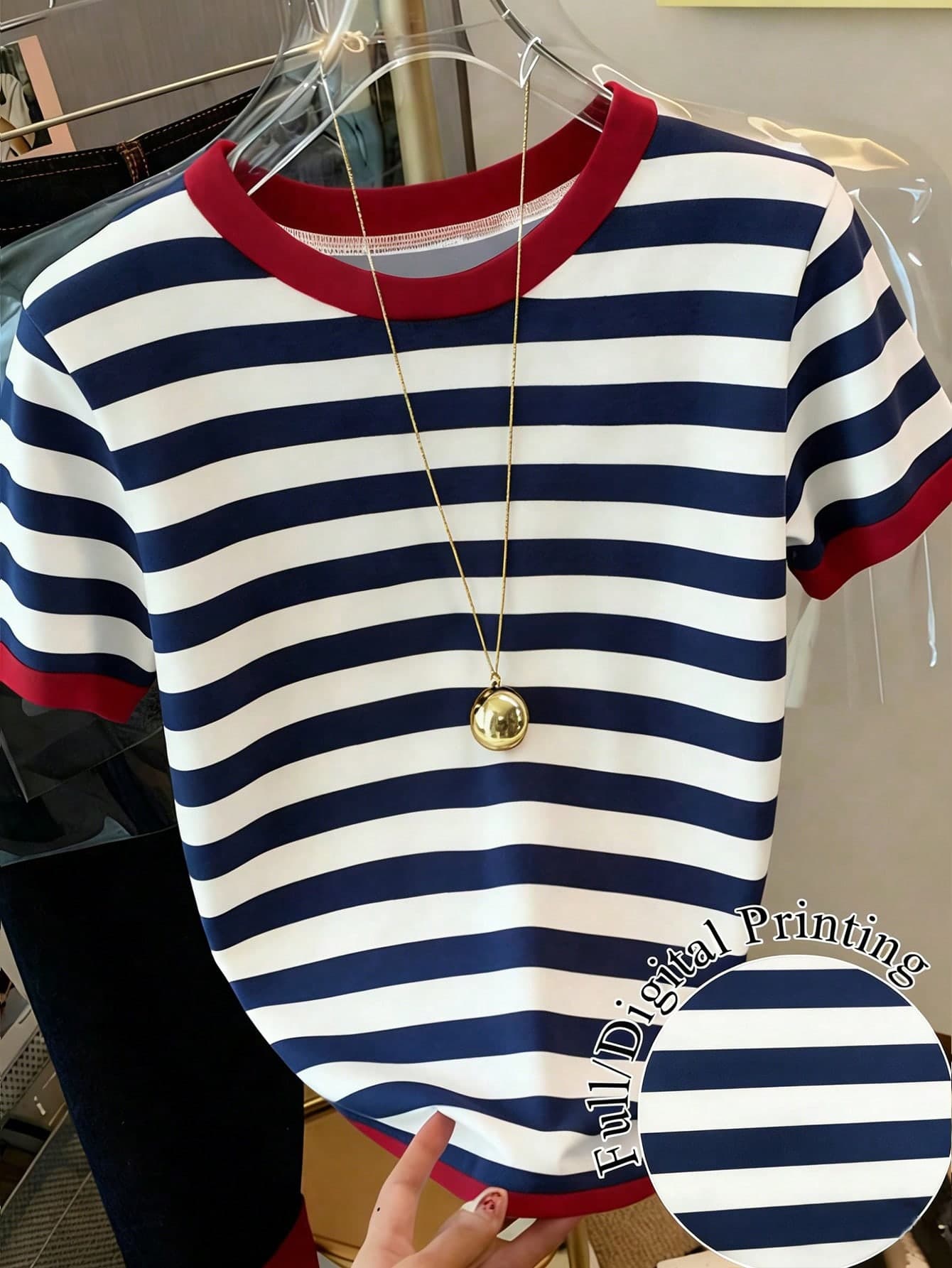 SHEIN Plus Size Women Striped Round Neck Short Sleeve Casual Versatile T-Shirt