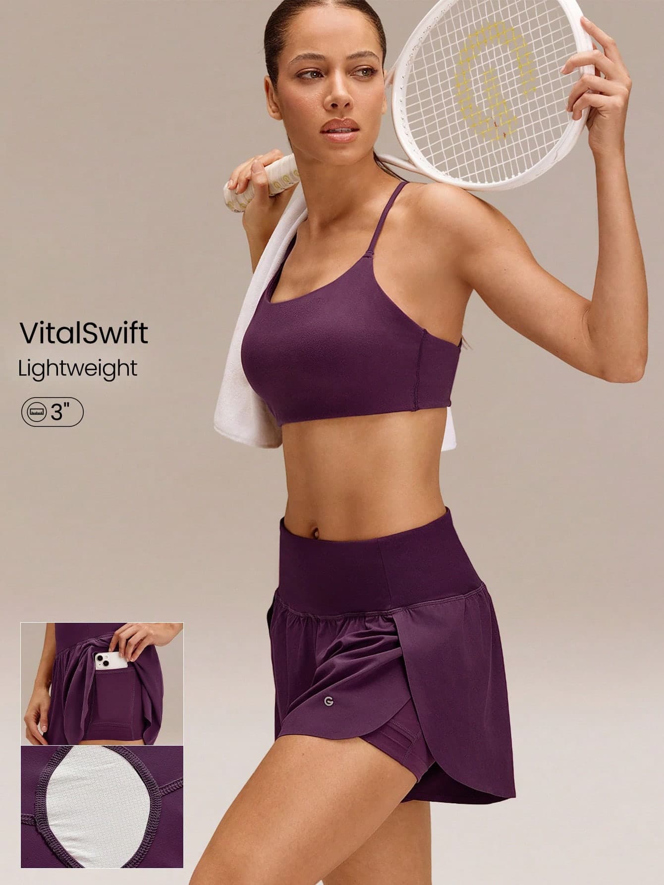 GLOWMODE 3" VitalSwift Quick-Dry High Slit Adjustable Drawstring Waist Shorts With Built-In Shorts Side Pockets Non-Slip Grips Running Gym Workout