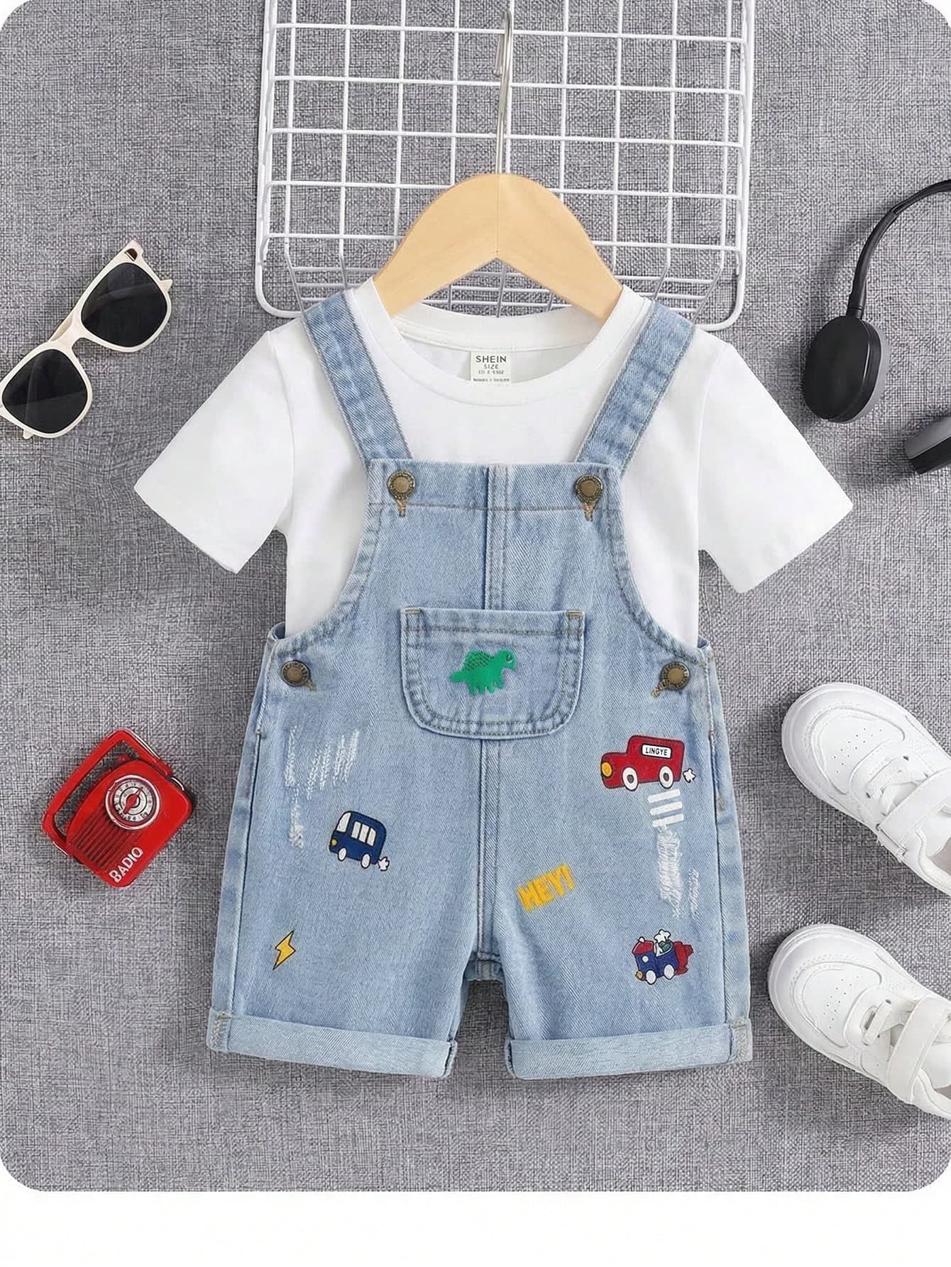 Baby Boy Casual Vintage Washed Flap Pocket Overalls Denim Overalls Romper,Baby Boys Spring And Summer Outfits